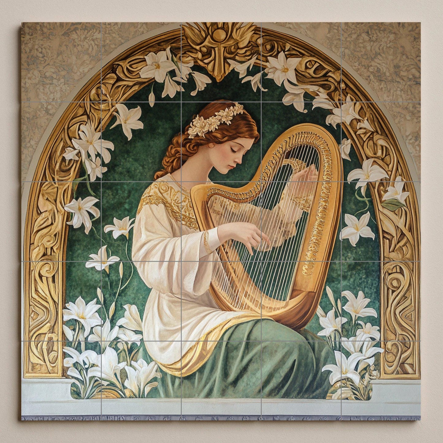 Arpa Art Nouveau — Décor Jardin et Nature, Art Mural en Céramique