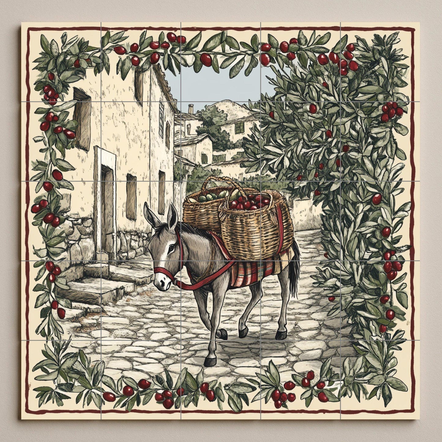 Temática rústica de recolección de aceitunas — Countryside Kitchen Art · Tile Wall Art