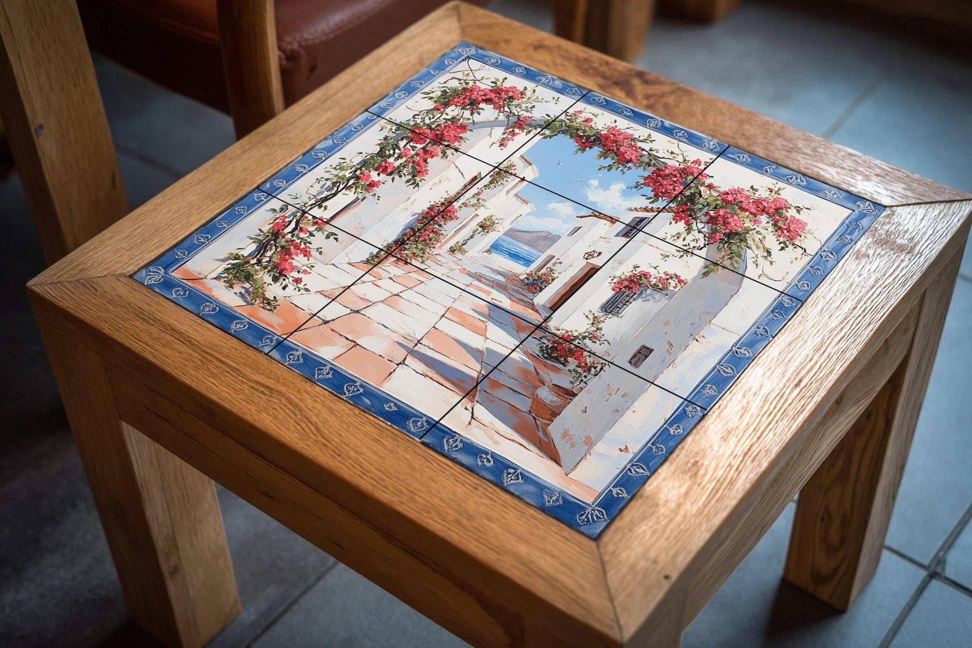 Un Paese Costiero Mediterraneo — Murale in Piastrelle di Ceramica · Decoro Culinario