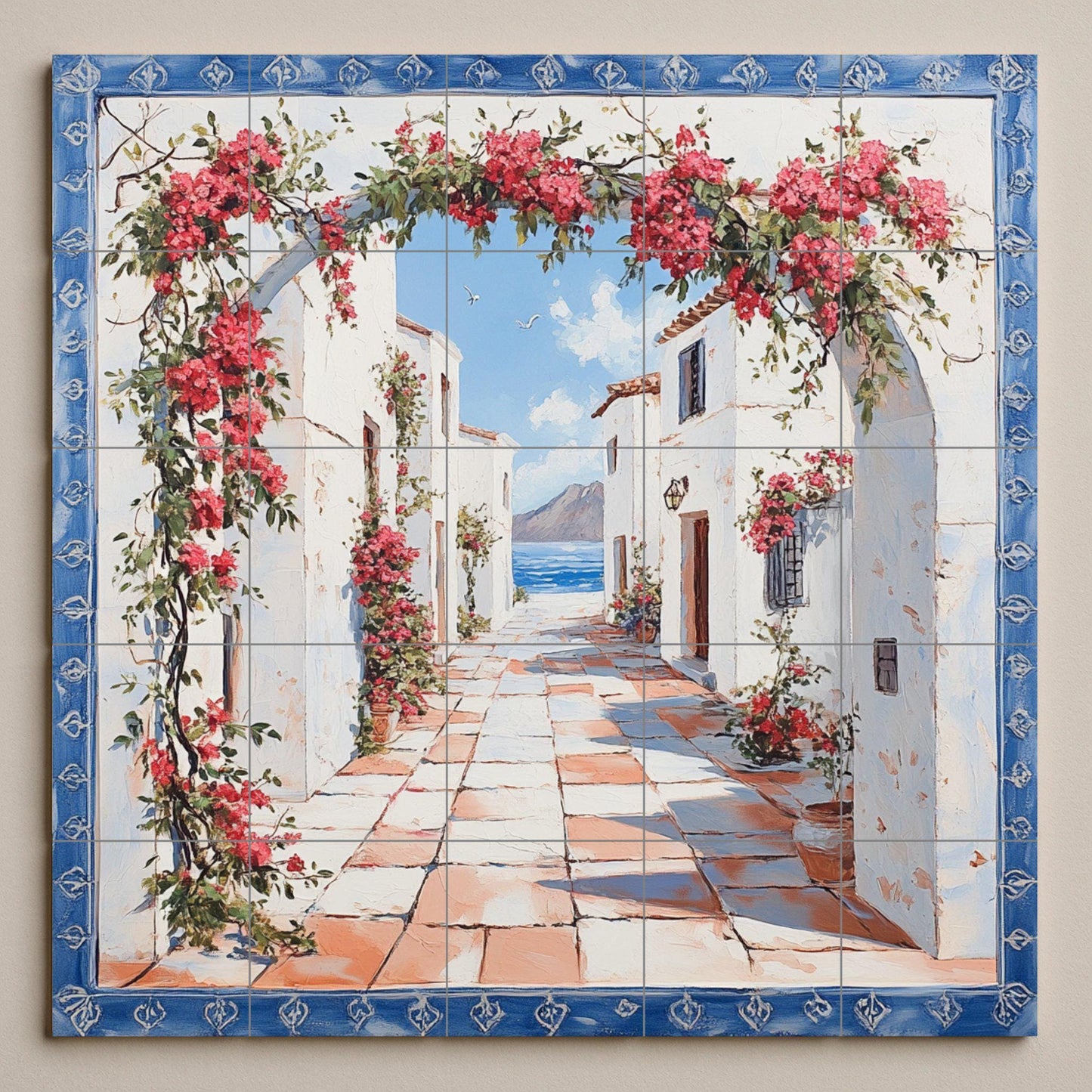 Un Paese Costiero Mediterraneo — Murale in Piastrelle di Ceramica · Decoro Culinario