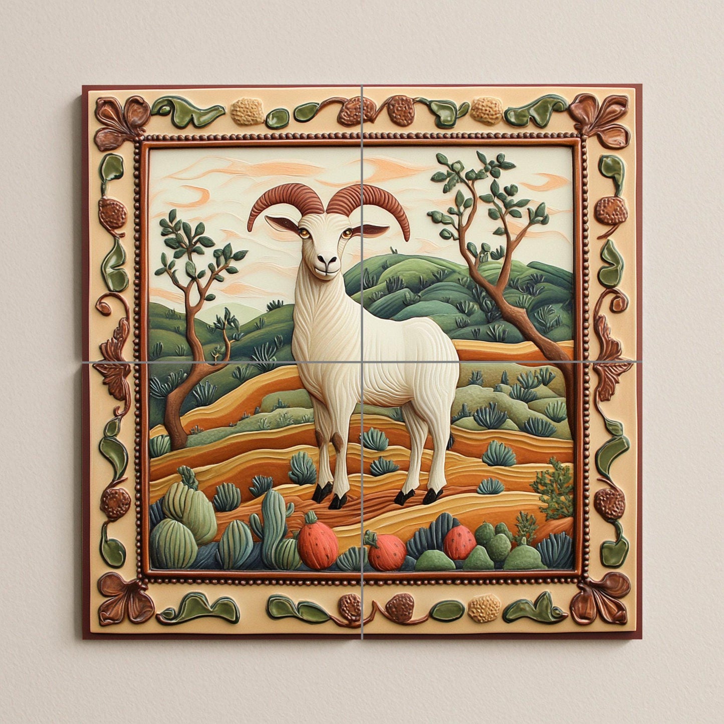 Cabra Rustique · Fresque Céramique — Scène de Bord de Mer