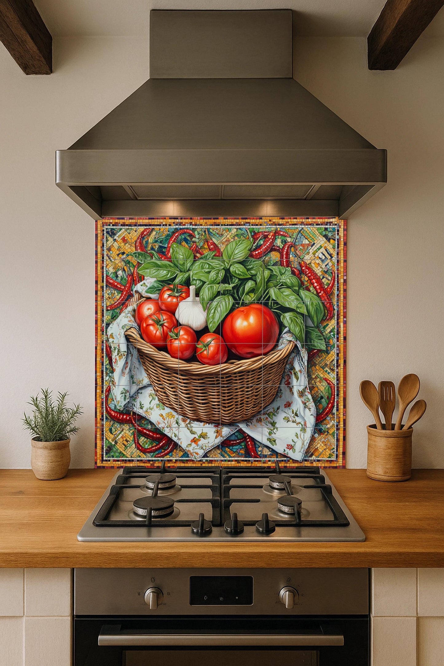 Küche Rustikal Italienisch — Landhausküchen-Kunst, Wandkunst aus Keramikfliesen