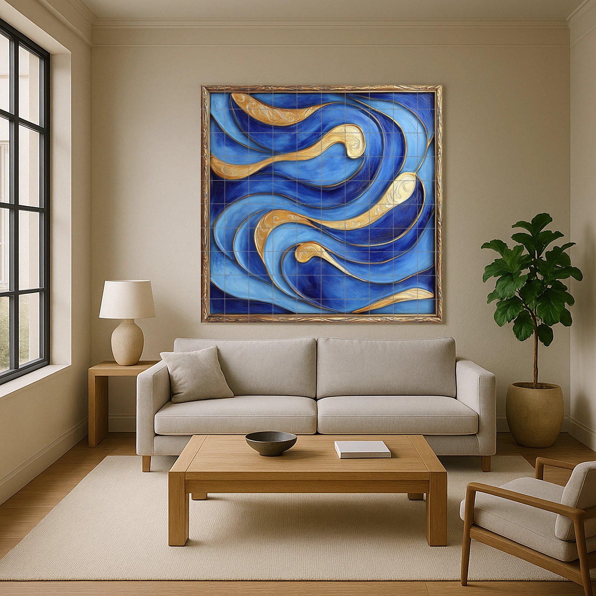 Abstractos Blu e Dorati per pared. Pannello d — Arte Rustica di Fattoria, Arte da Parete in Ceramica