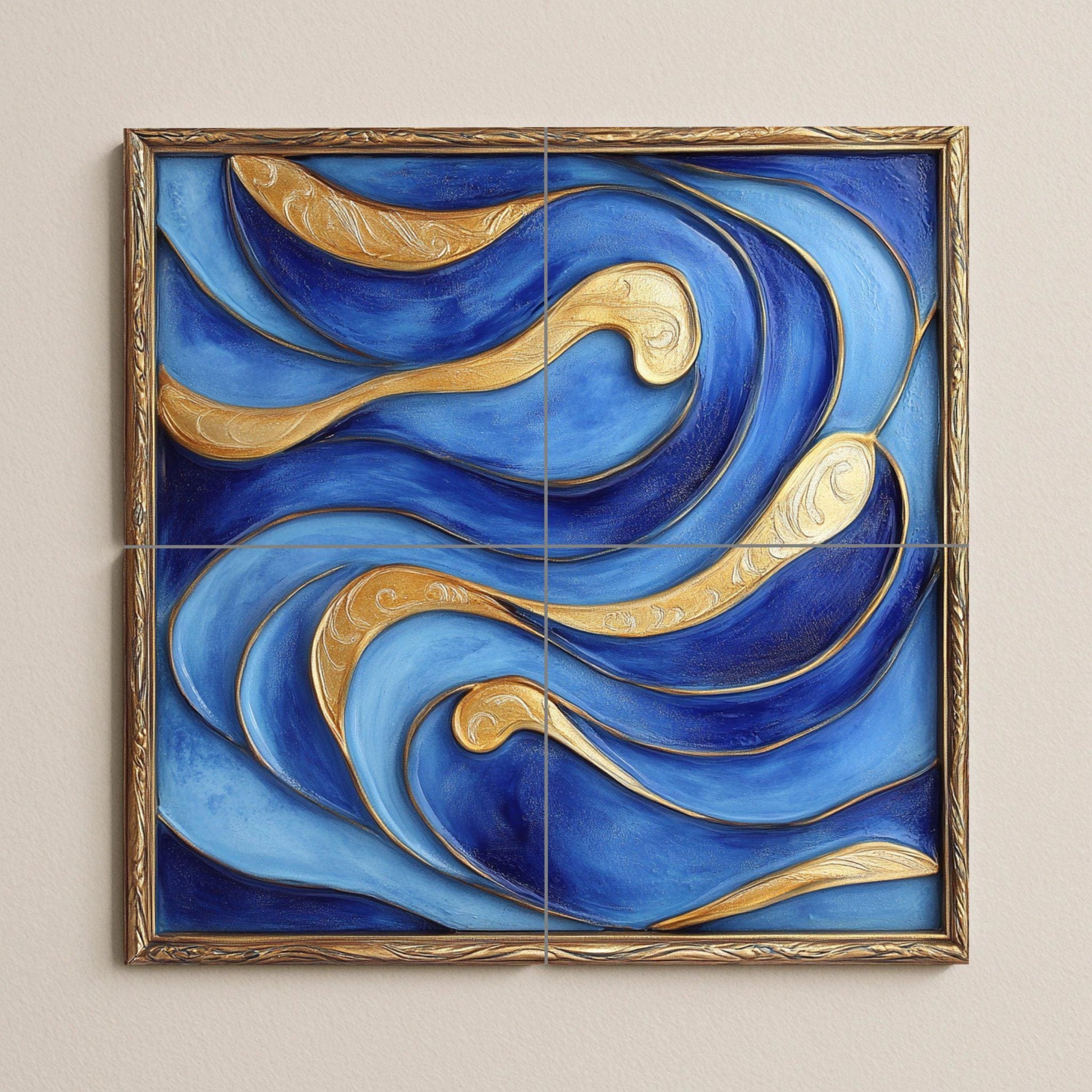 Abstractos Blu e Dorati per pared. Pannello d — Arte Rustica di Fattoria, Arte da Parete in Ceramica