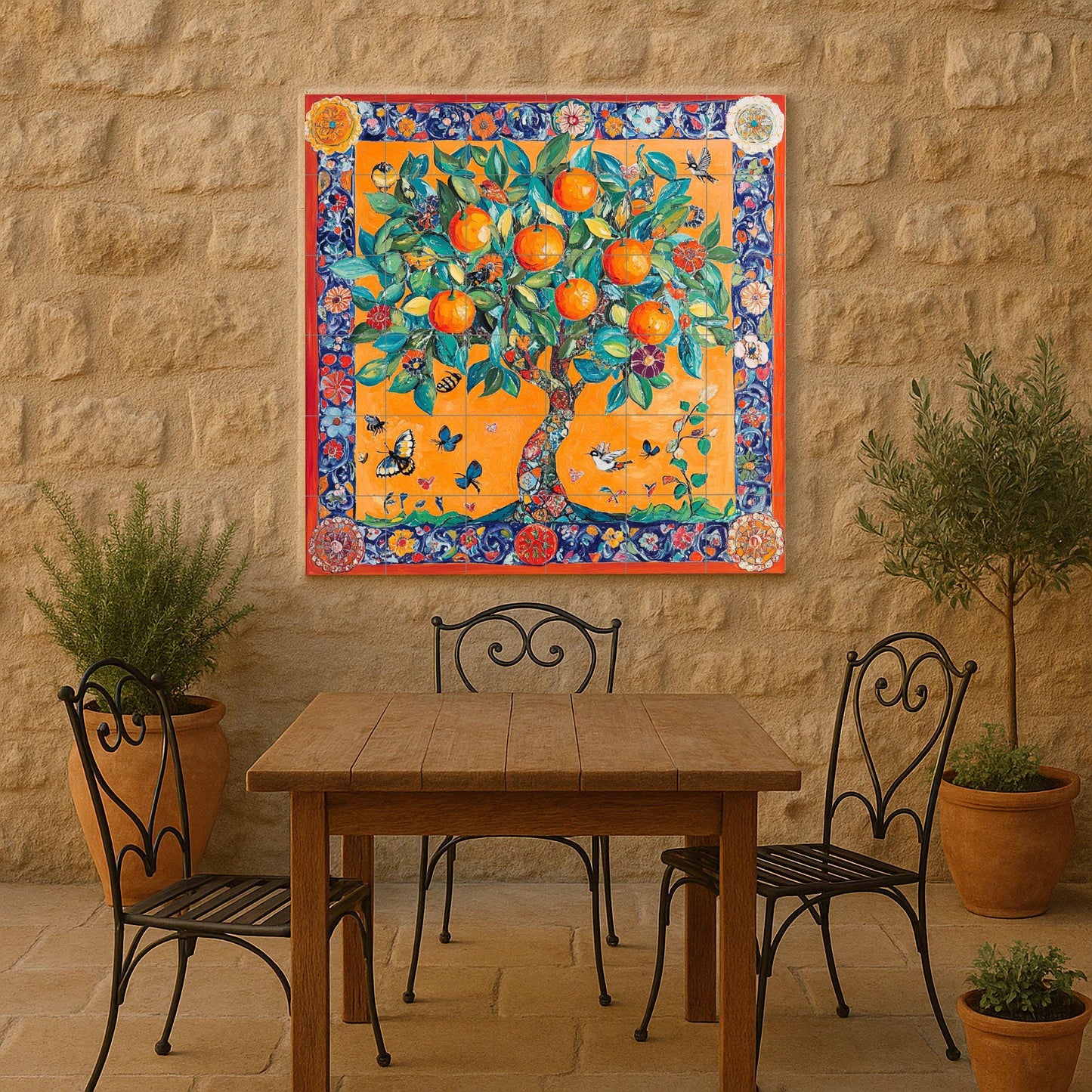 Naranjo Mediterran — Fliesen-Wandbild aus Keramik · Garten- & Natur-Dekor