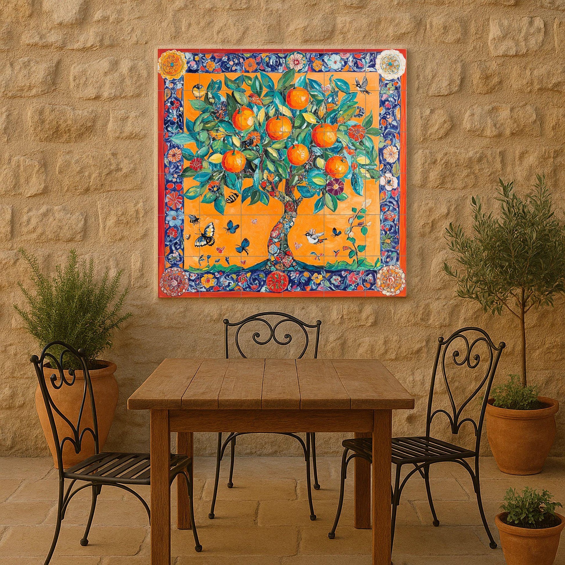 Naranjo Mediterran — Fliesen-Wandbild aus Keramik · Garten- & Natur-Dekor