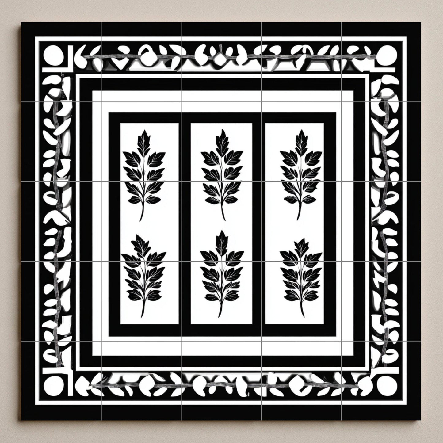 Murale in Piastrelle Greca in Bianco e Nero — Decoro Culinario