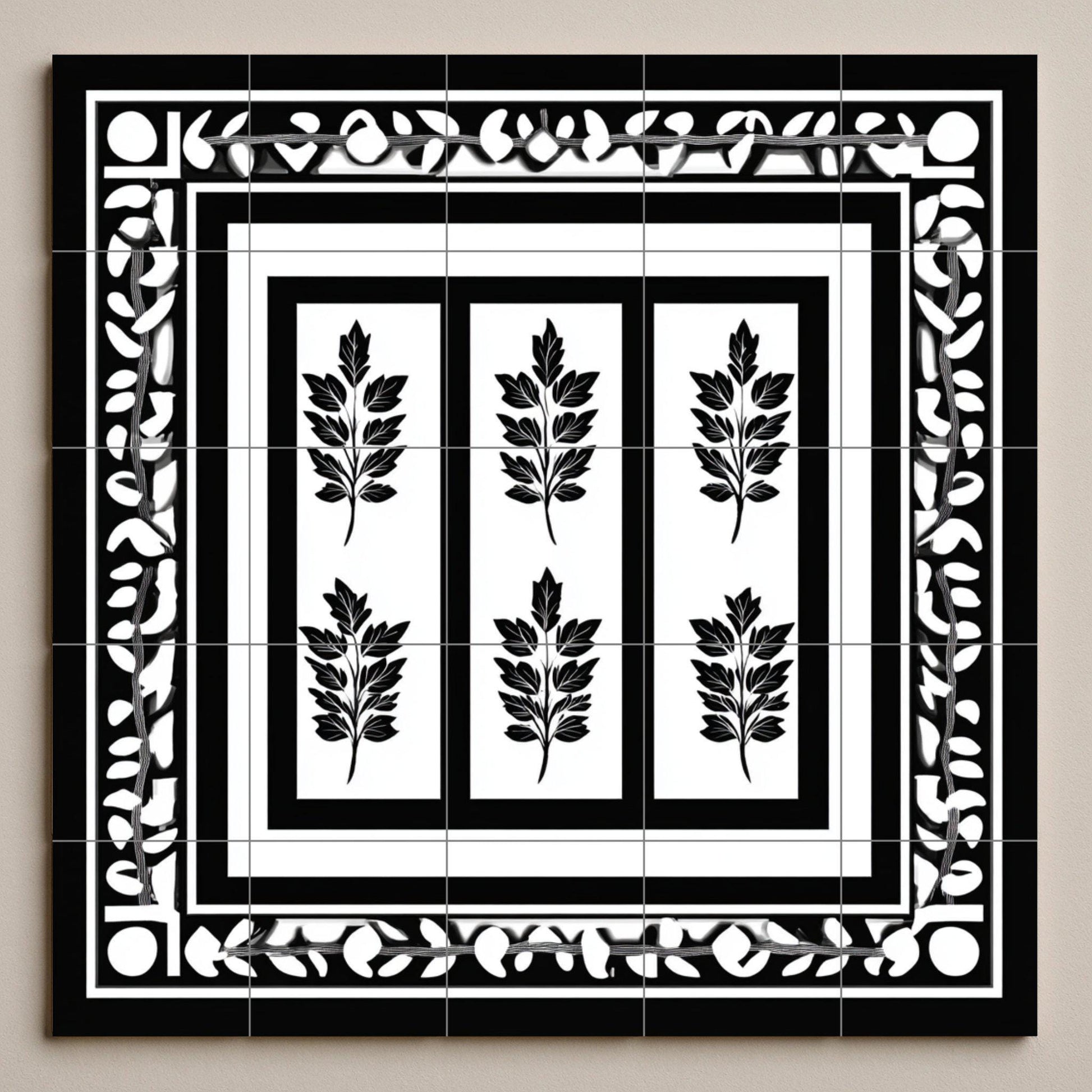 Murale in Piastrelle Greca in Bianco e Nero — Decoro Culinario