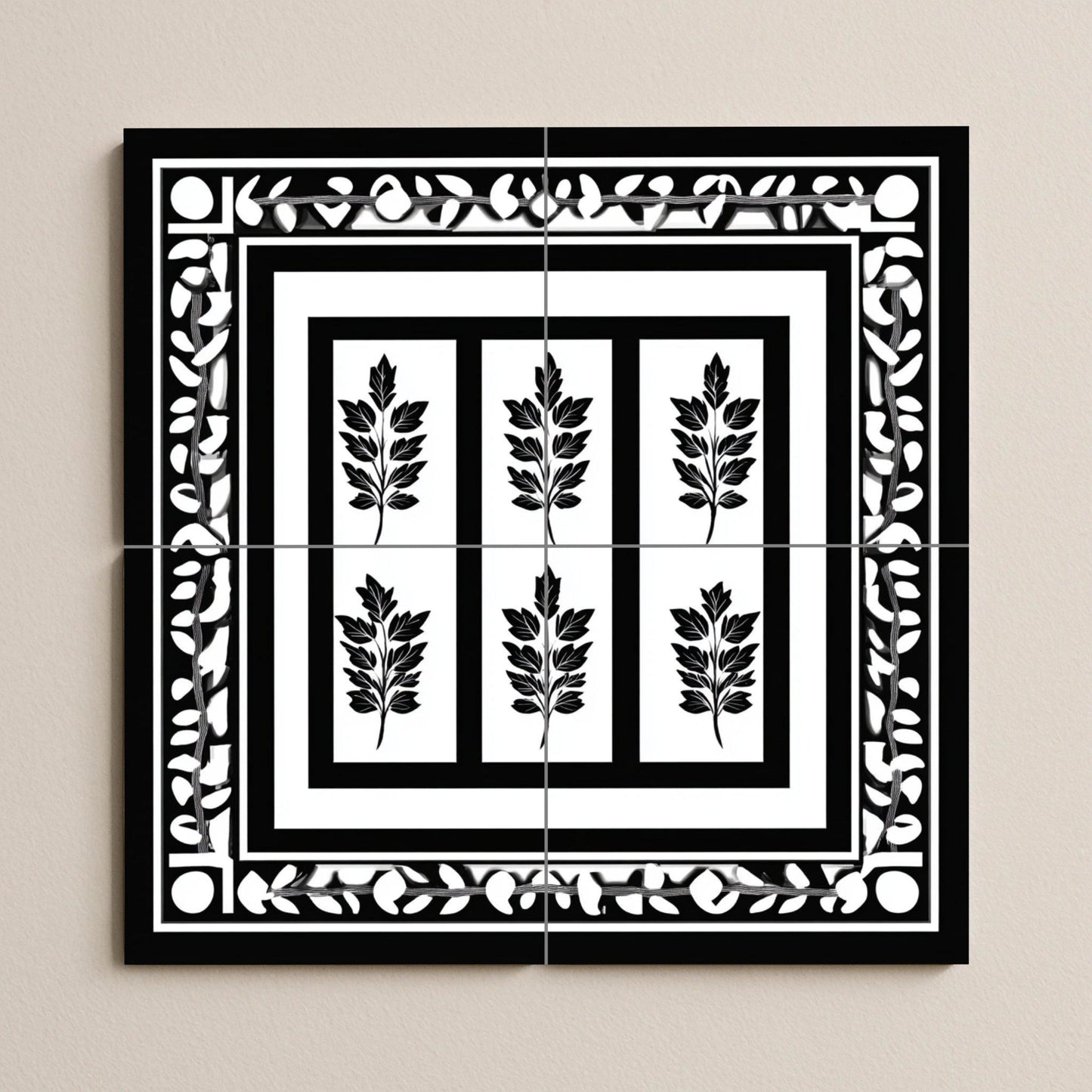Murale in Piastrelle Greca in Bianco e Nero — Decoro Culinario