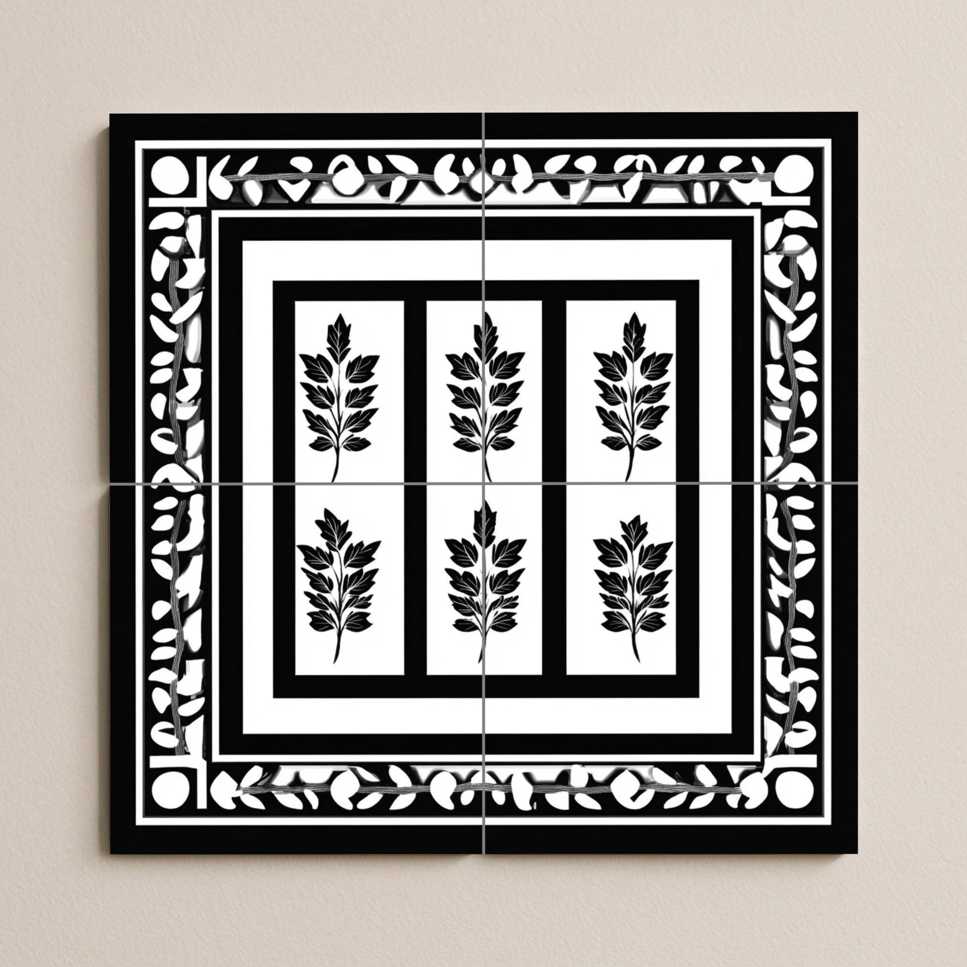 Murale in Piastrelle Greca in Bianco e Nero — Decoro Culinario