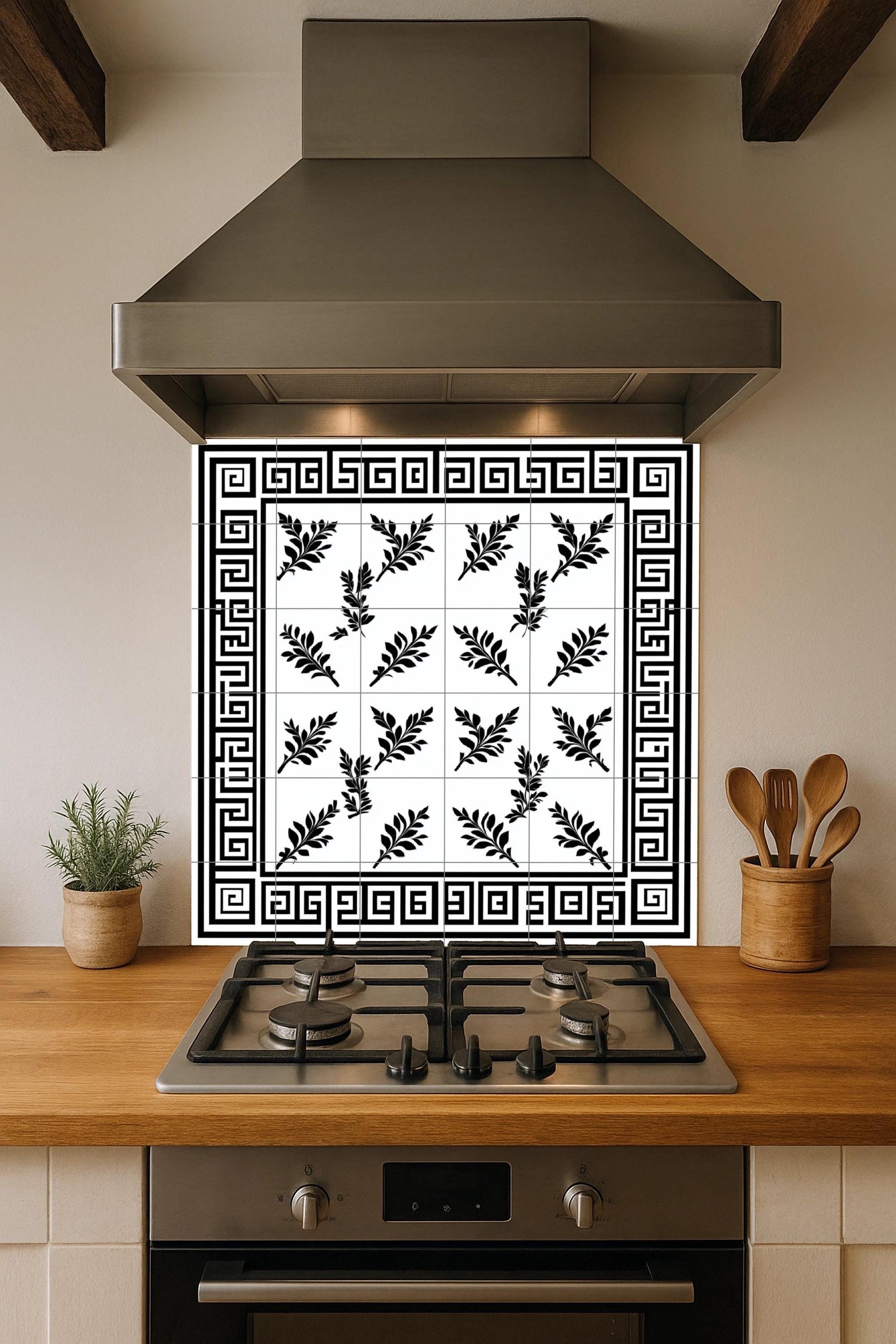 Mural de azulejos de cerámica con clave griega, panel decorativo de…