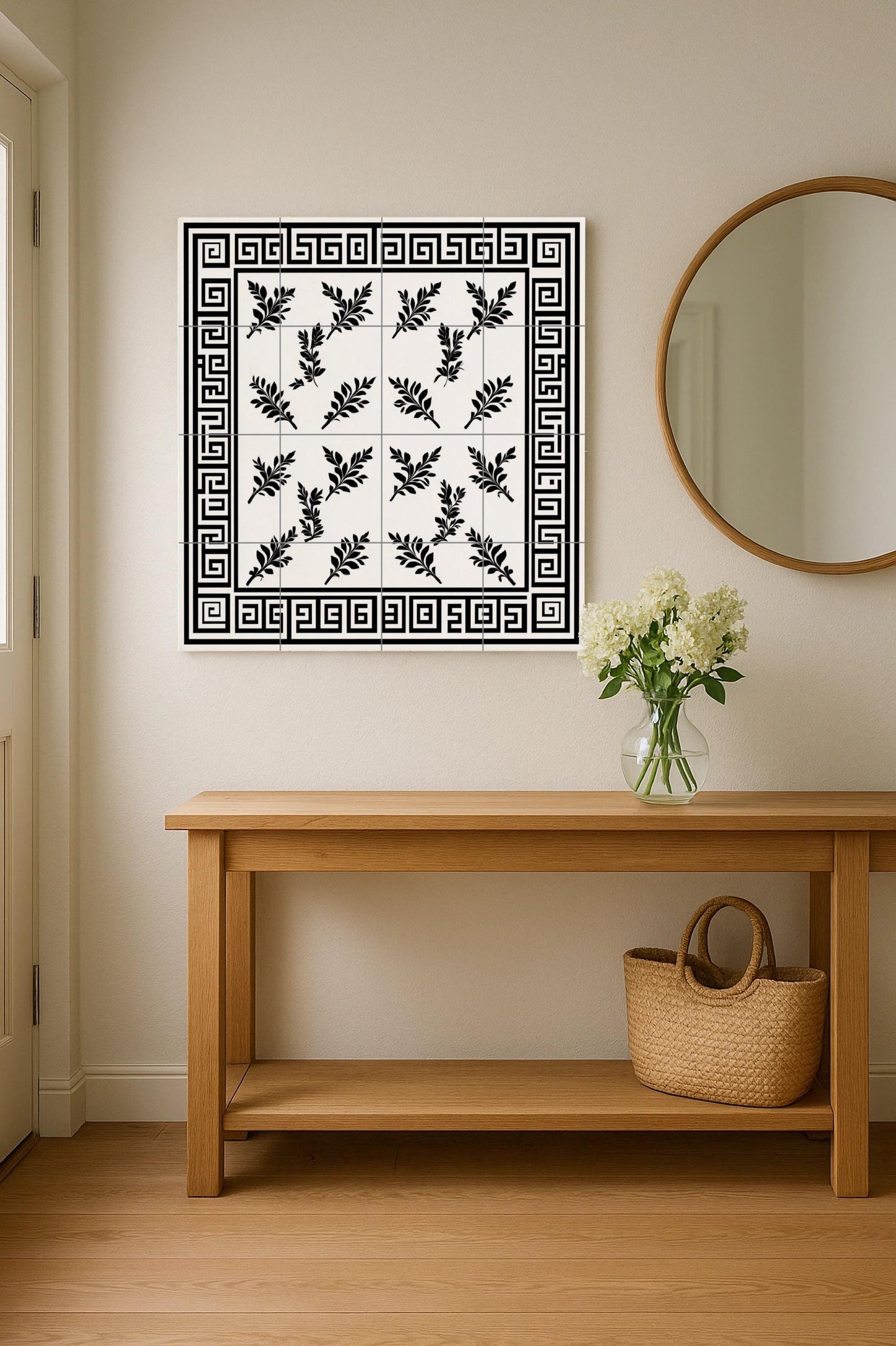 Mural de azulejos de cerámica con clave griega, panel decorativo de…
