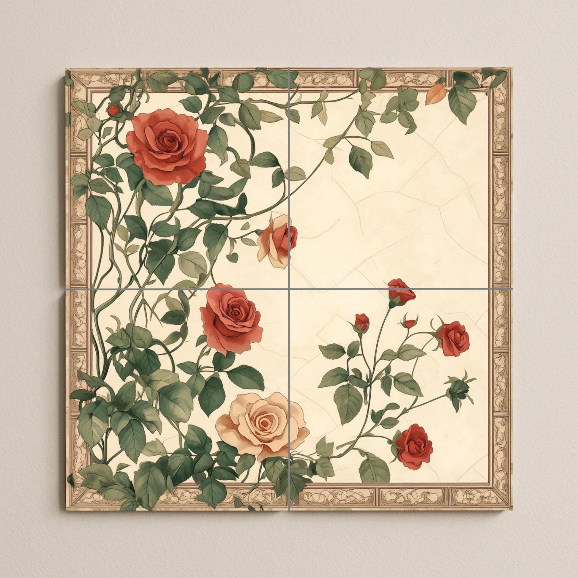 Ceramic Tile Mural: Rosas románticas, diseño botánico floral vi — Botanical Landscape