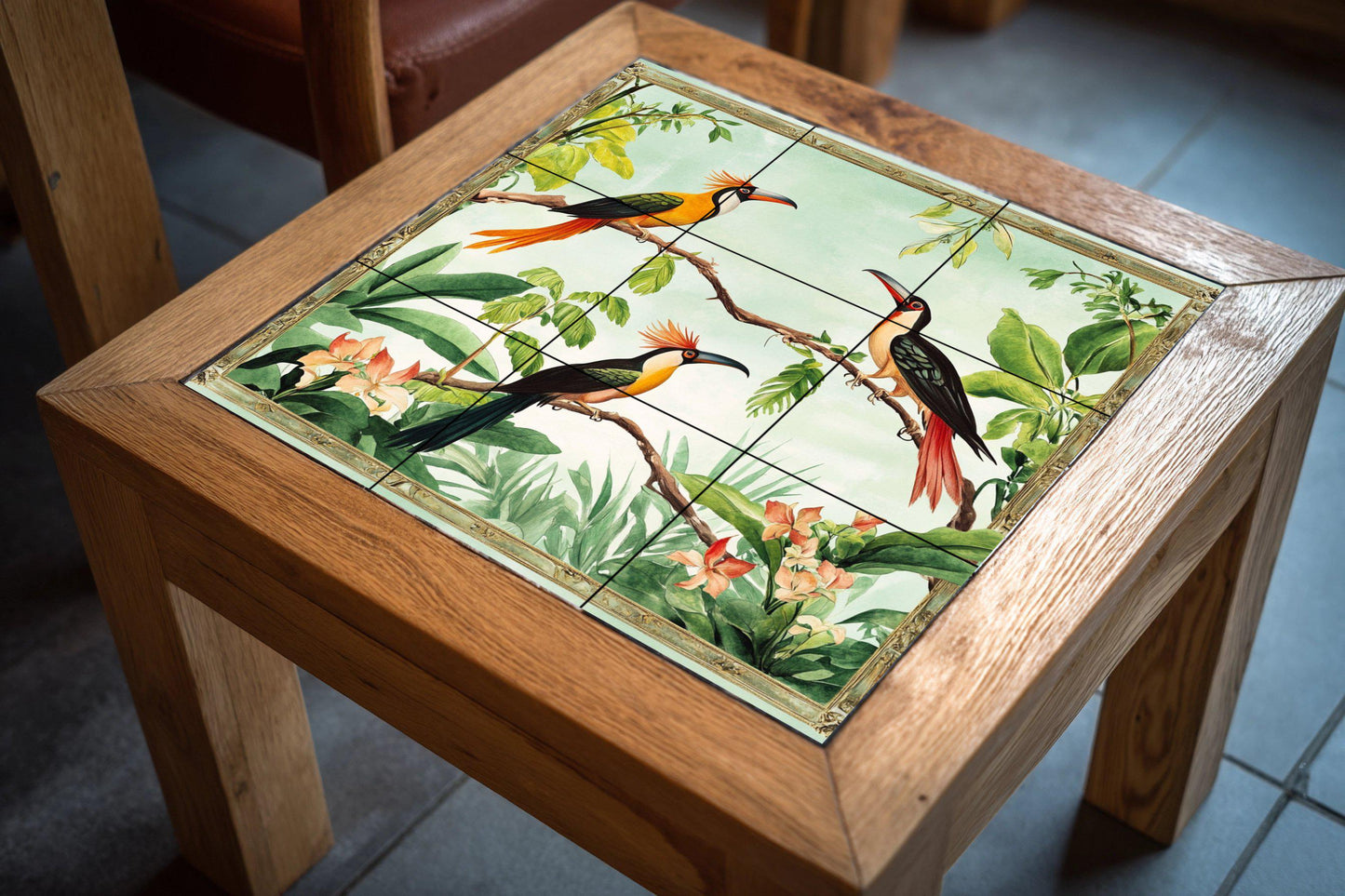 Diseño de aves tropicales exóticas, diseño · Keramik-Wandbild — Rustikale Bauernhaus-Kunst