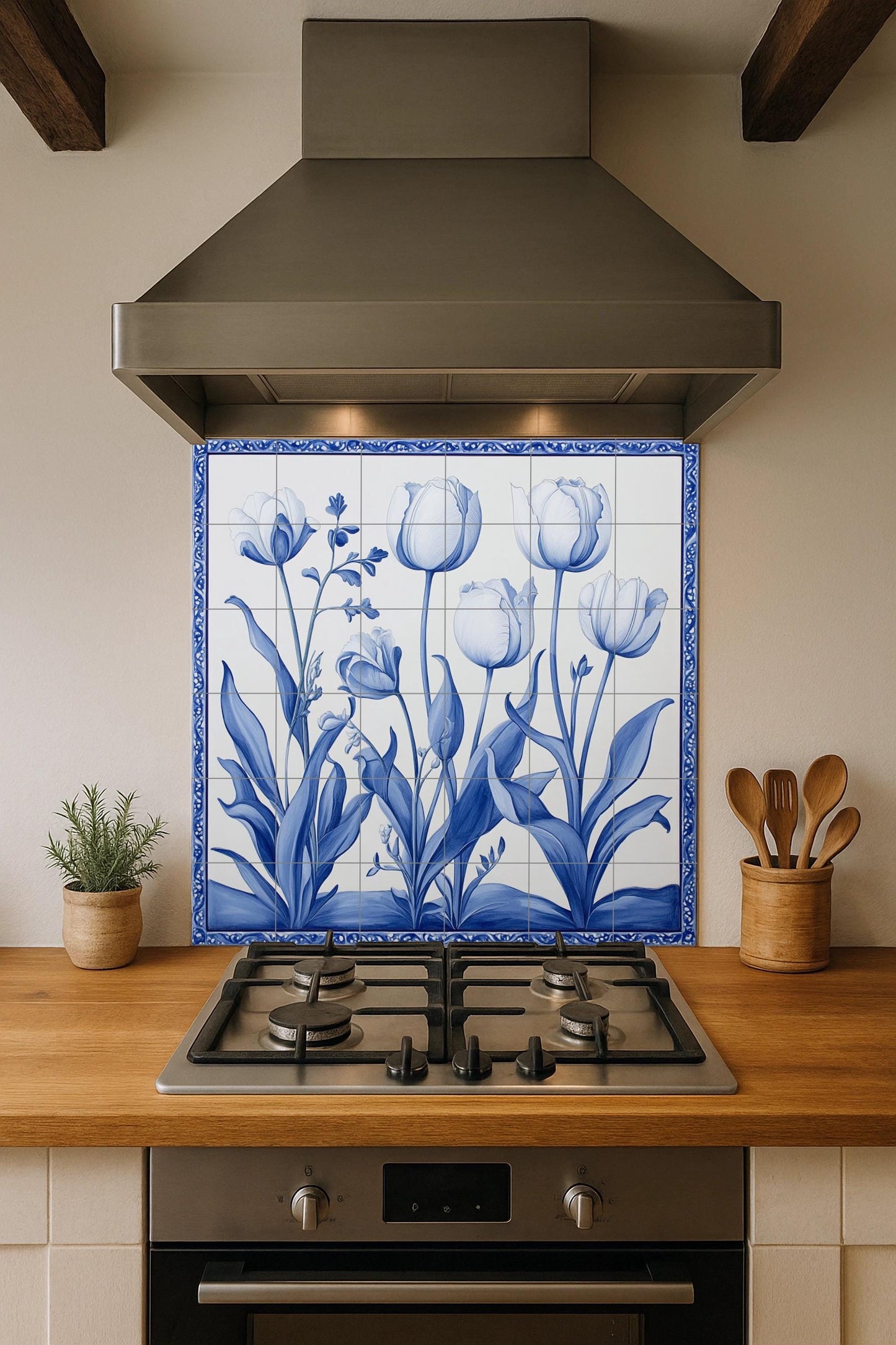 Tulips Blue of Delft · Ceramic Wall Mural — Garden & Scenery Décor