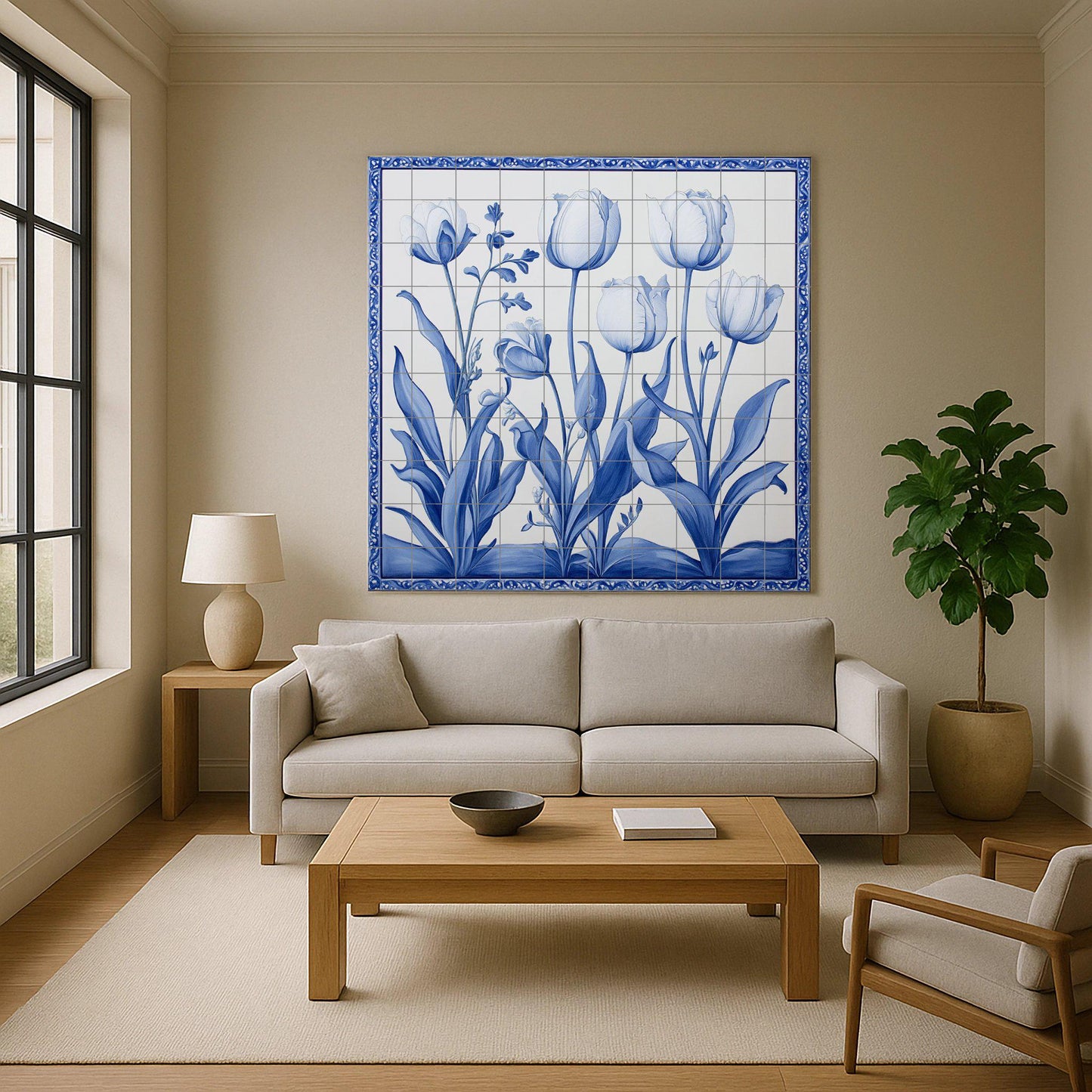 Tulips Blue of Delft · Ceramic Wall Mural — Garden & Scenery Décor