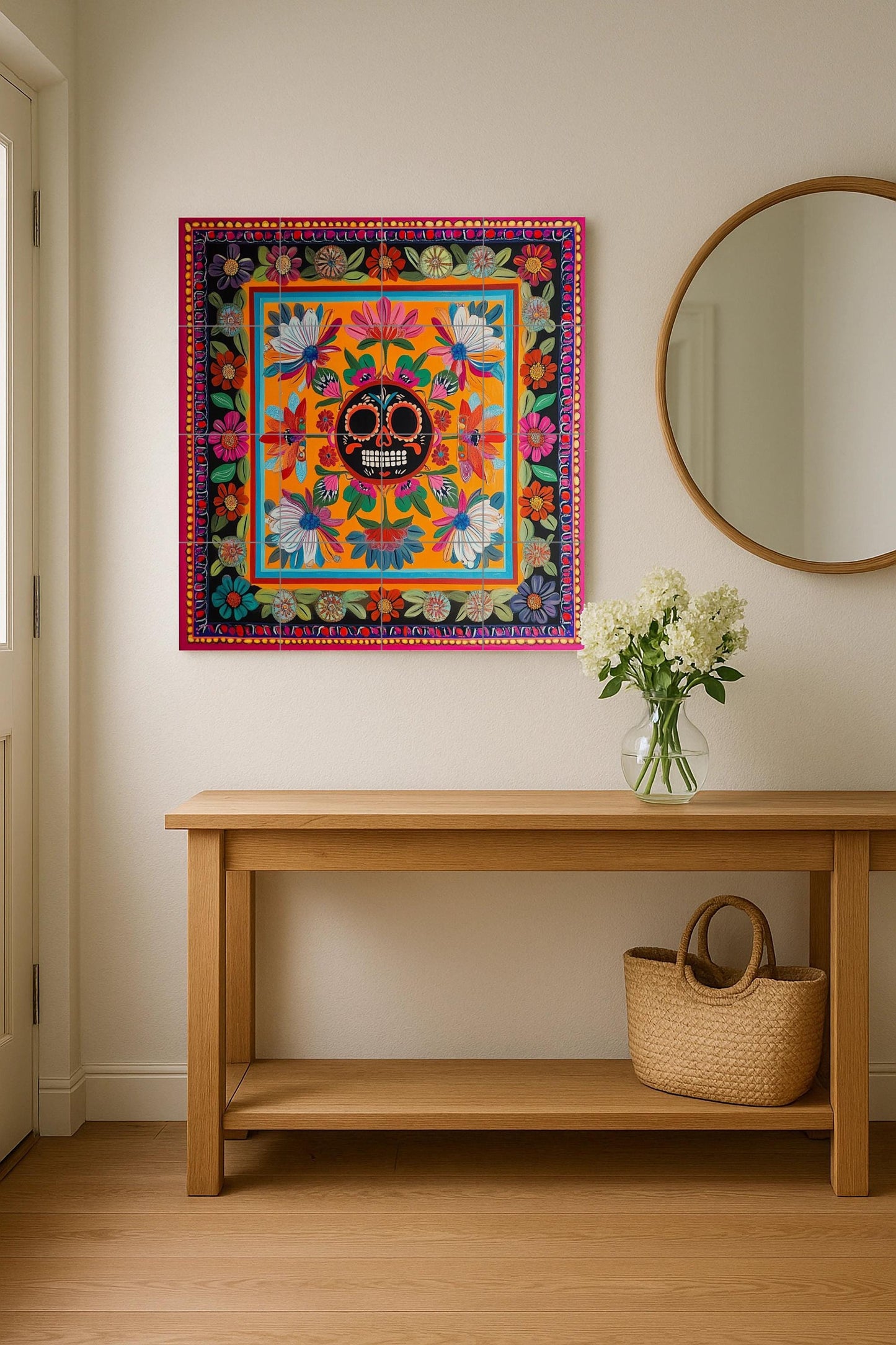 Del Día de Muertos con calavera de azúcar mexicana · Fresque Céramique — Paysage Botanique