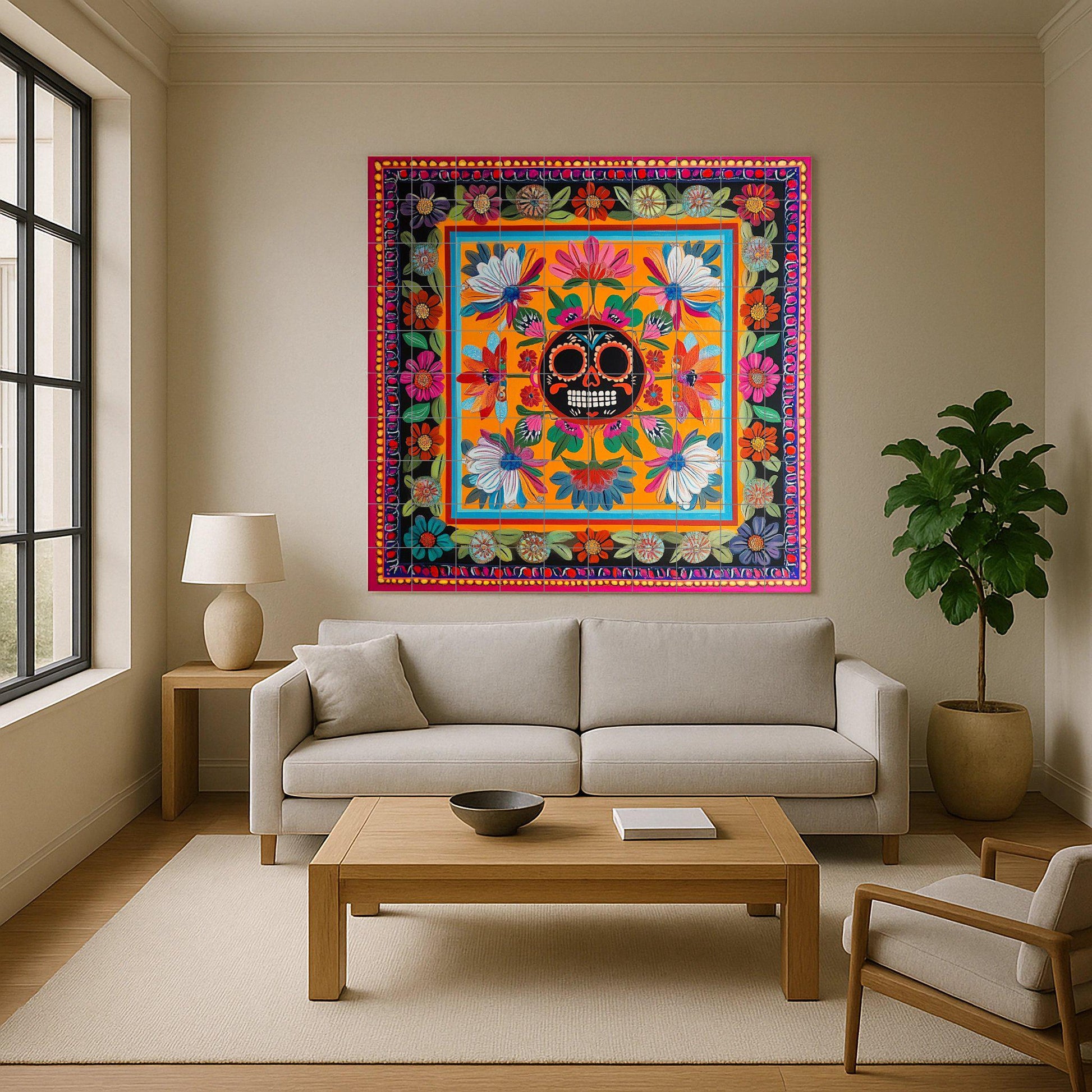 Del Día de Muertos con calavera de azúcar mexicana · Fresque Céramique — Paysage Botanique