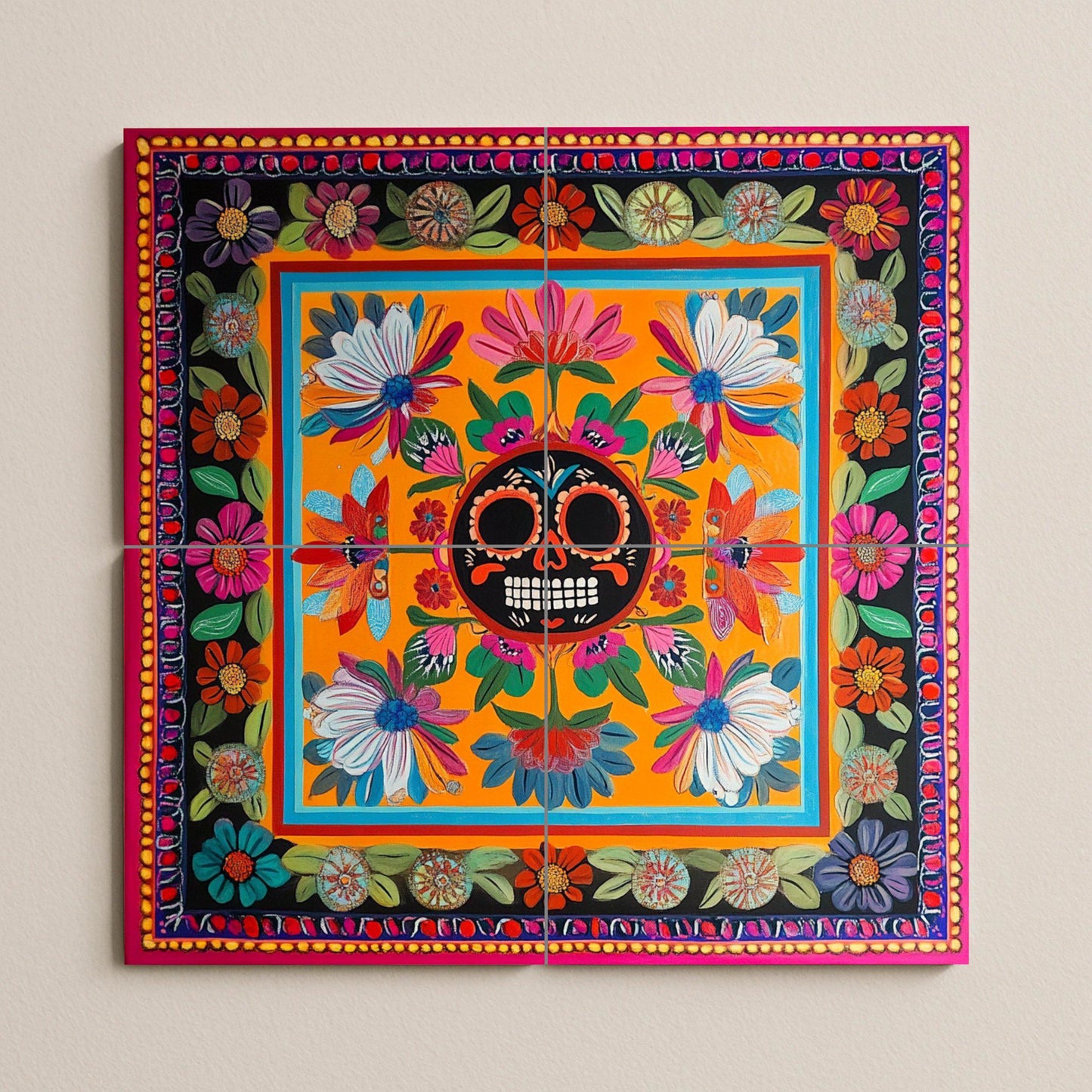 Del Día de Muertos con calavera de azúcar mexicana · Fresque Céramique — Paysage Botanique