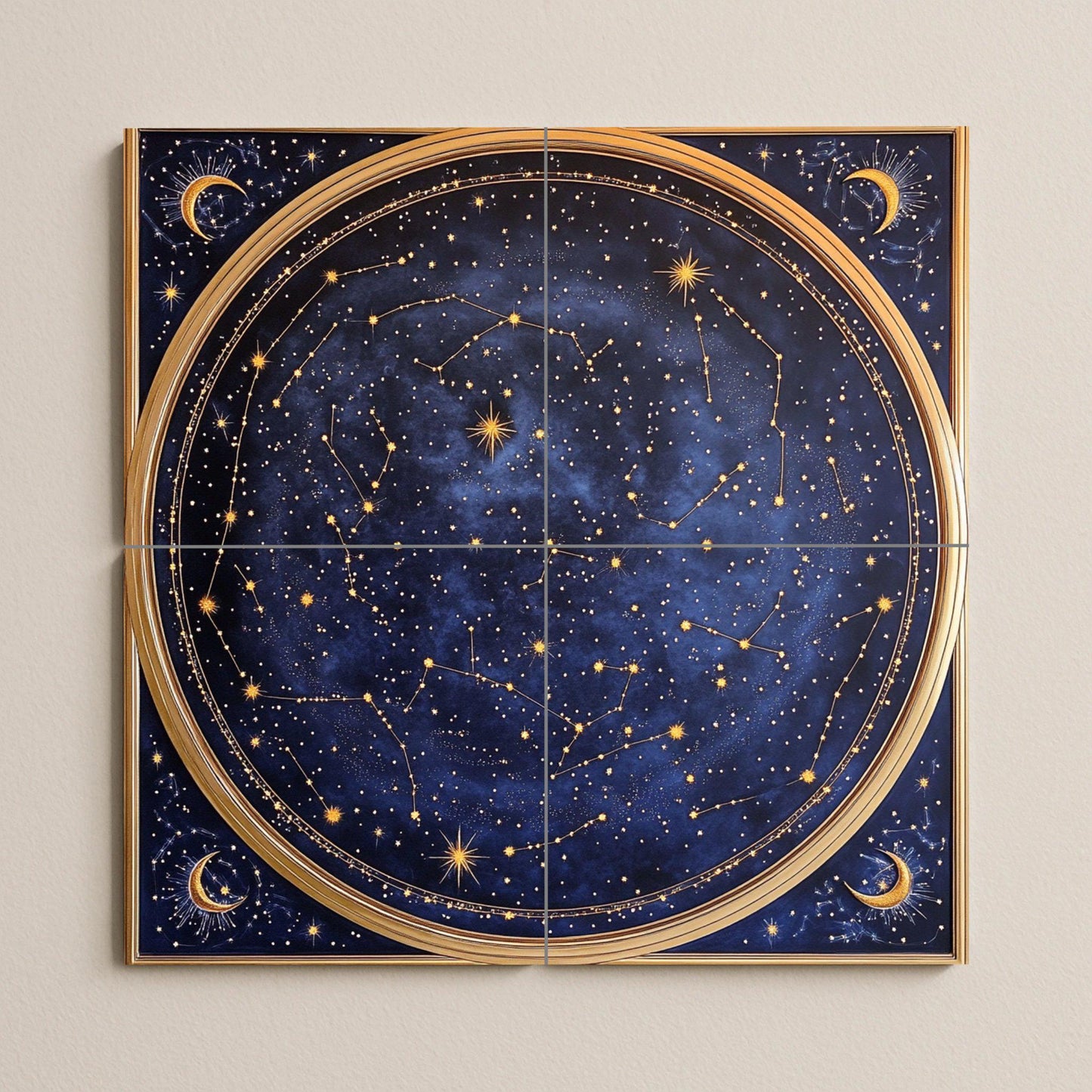 Fliesenbild Con mapa estelar celestial con constelaciones y lu — Mythologische Wandkunst