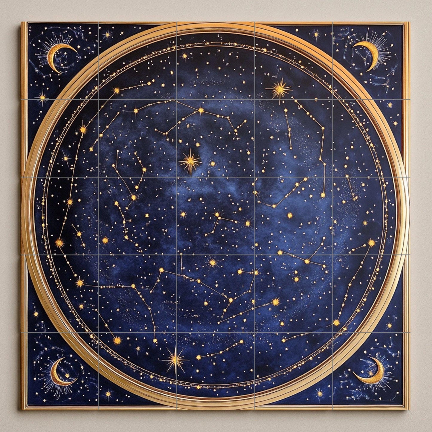 Fliesenbild Con mapa estelar celestial con constelaciones y lu — Mythologische Wandkunst
