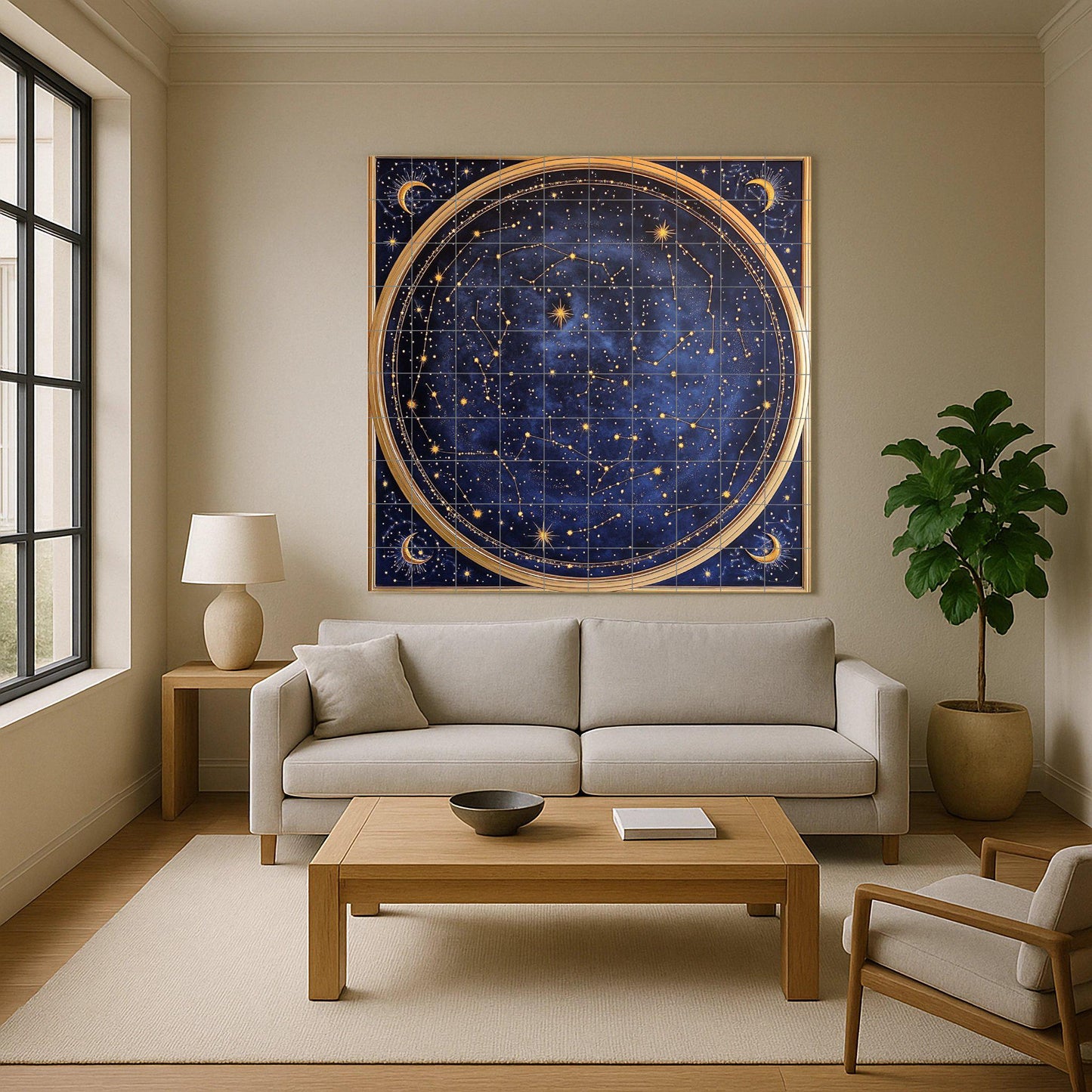 Fliesenbild Con mapa estelar celestial con constelaciones y lu — Mythologische Wandkunst