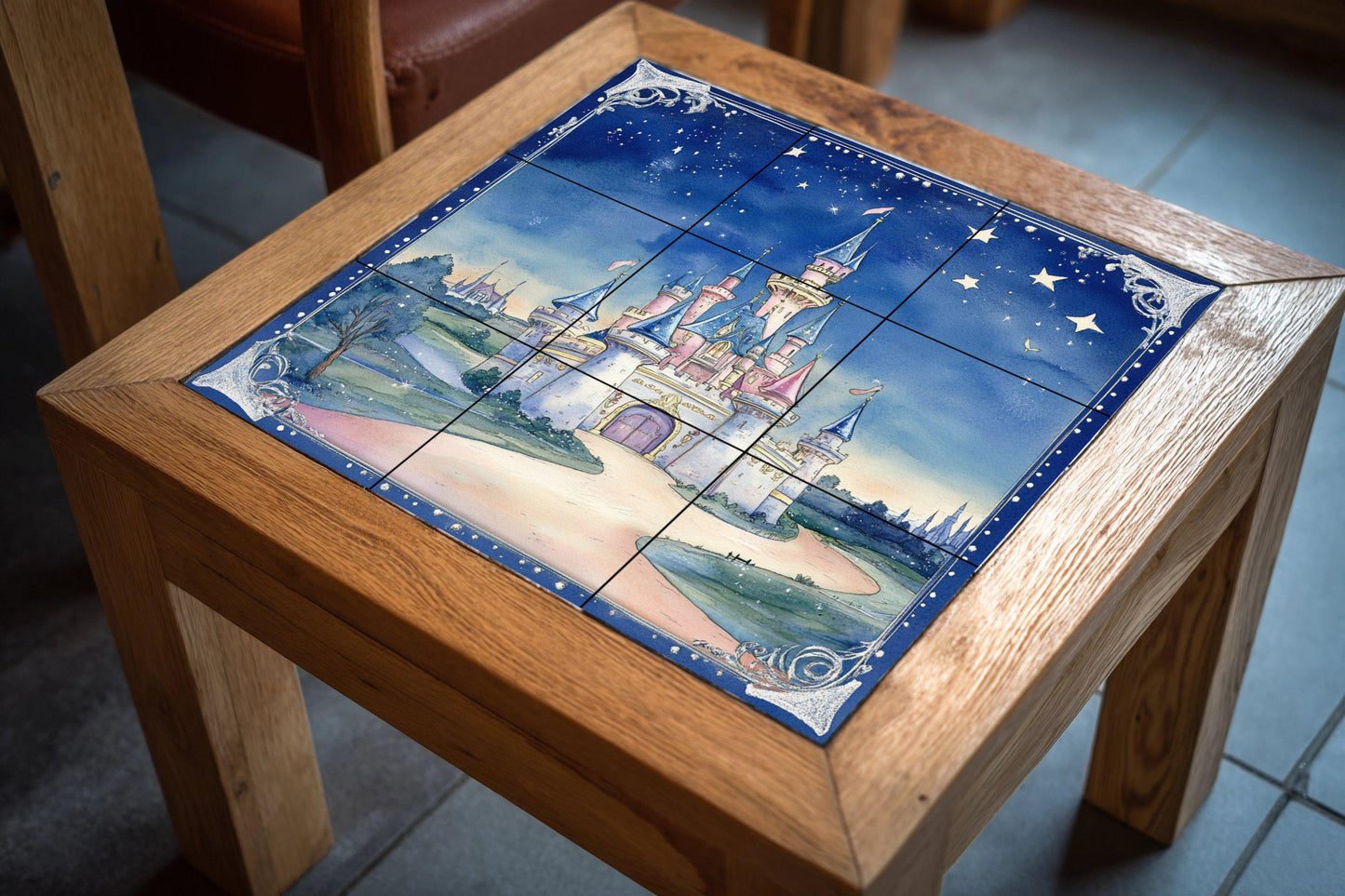 Fresque en Carrelage Castillo de cuento de hadas con cielo estrellad — Art Mural Mythologique