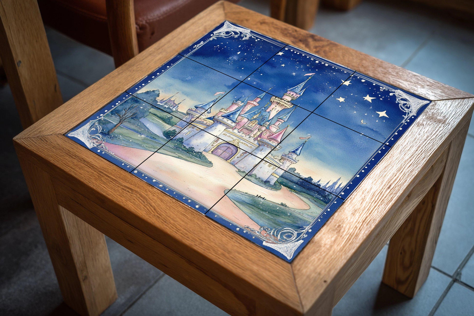 Fresque en Carrelage Castillo de cuento de hadas con cielo estrellad — Art Mural Mythologique