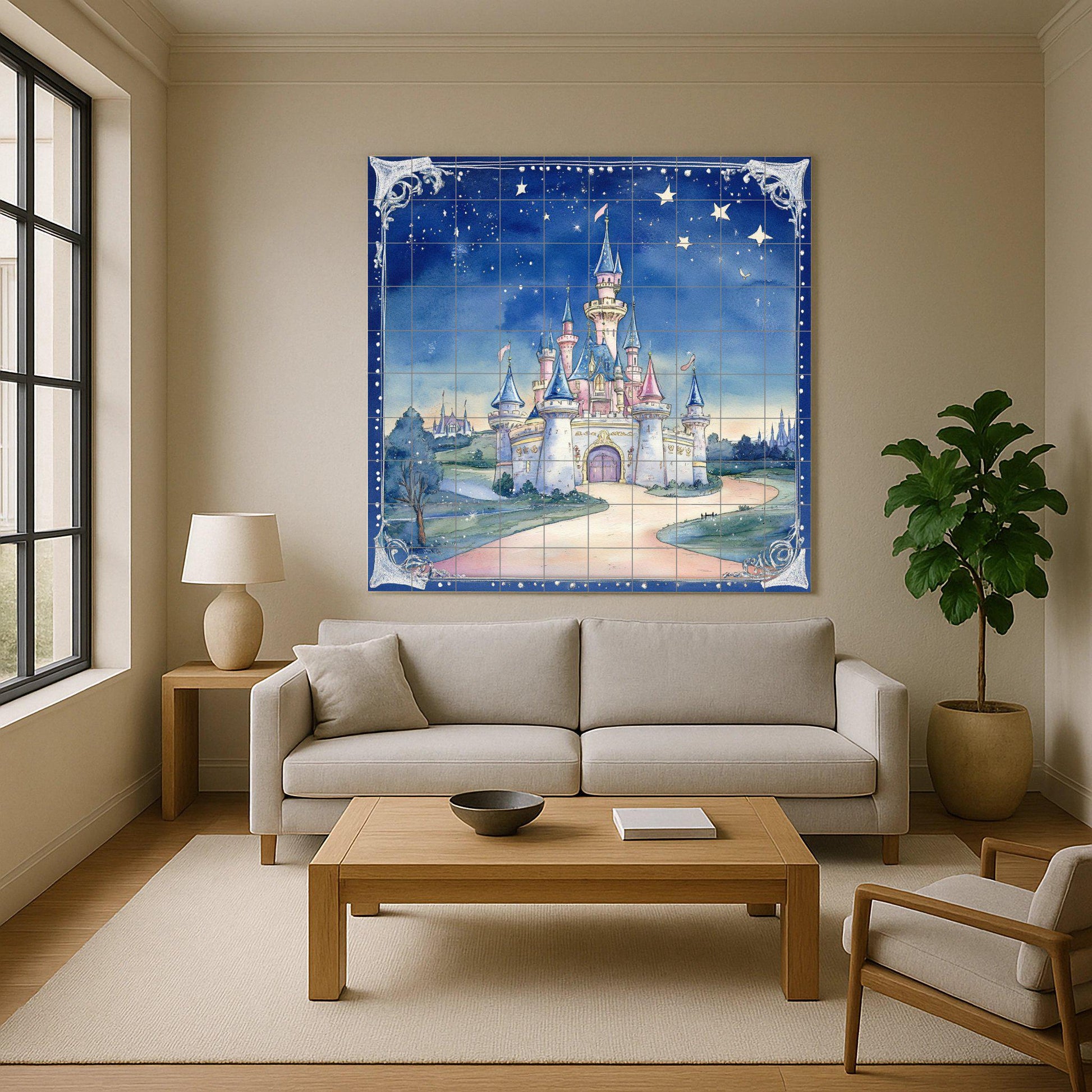 Fresque en Carrelage Castillo de cuento de hadas con cielo estrellad — Art Mural Mythologique