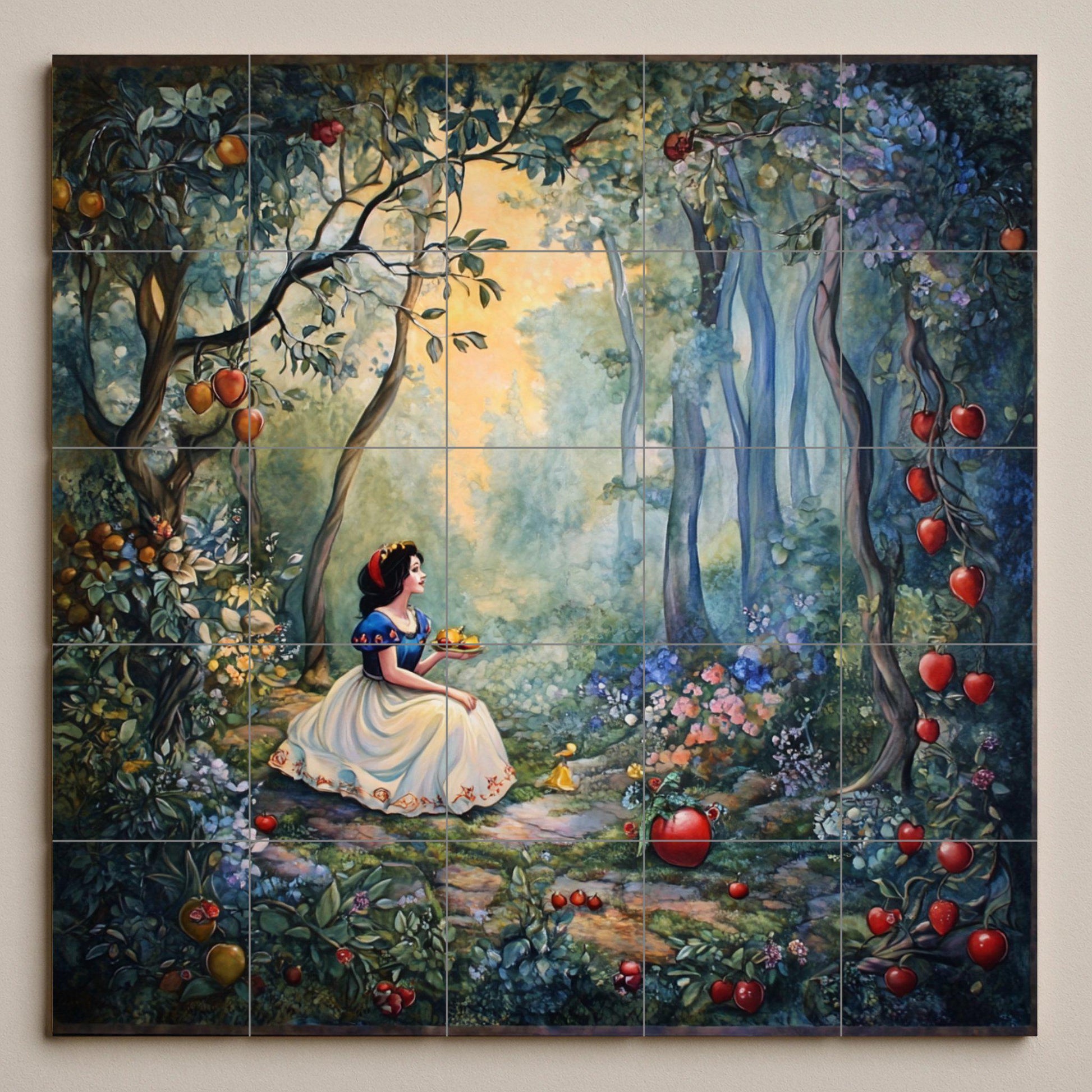Mural de pared de cerámica de Blancanieves con bosque encantado y…