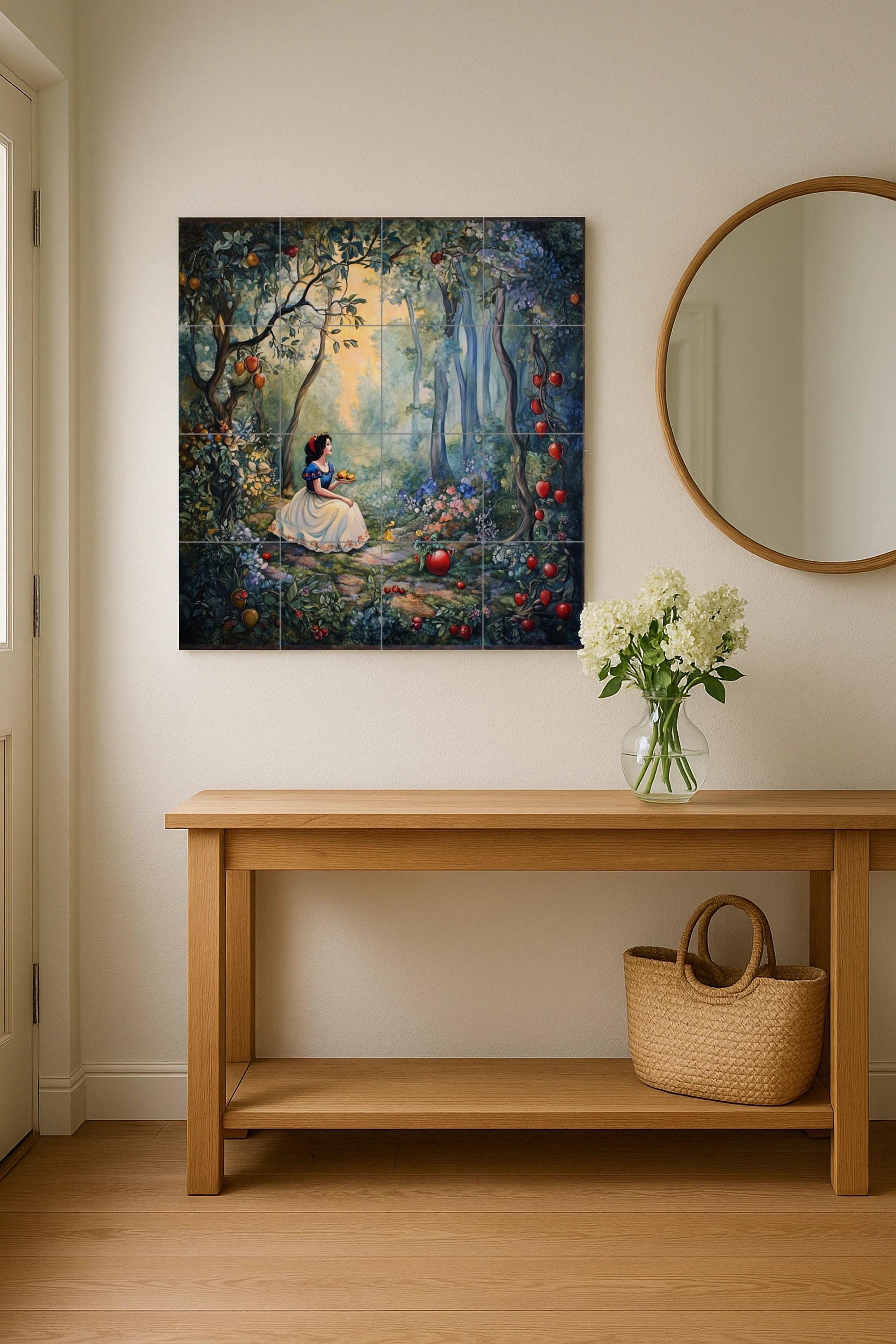 Mural de pared de cerámica de Blancanieves con bosque encantado y…