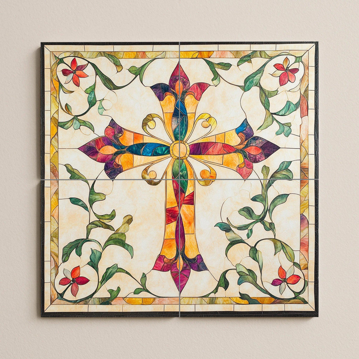 Mural de pared de cerámica con forma de cruz de colores con adornos…