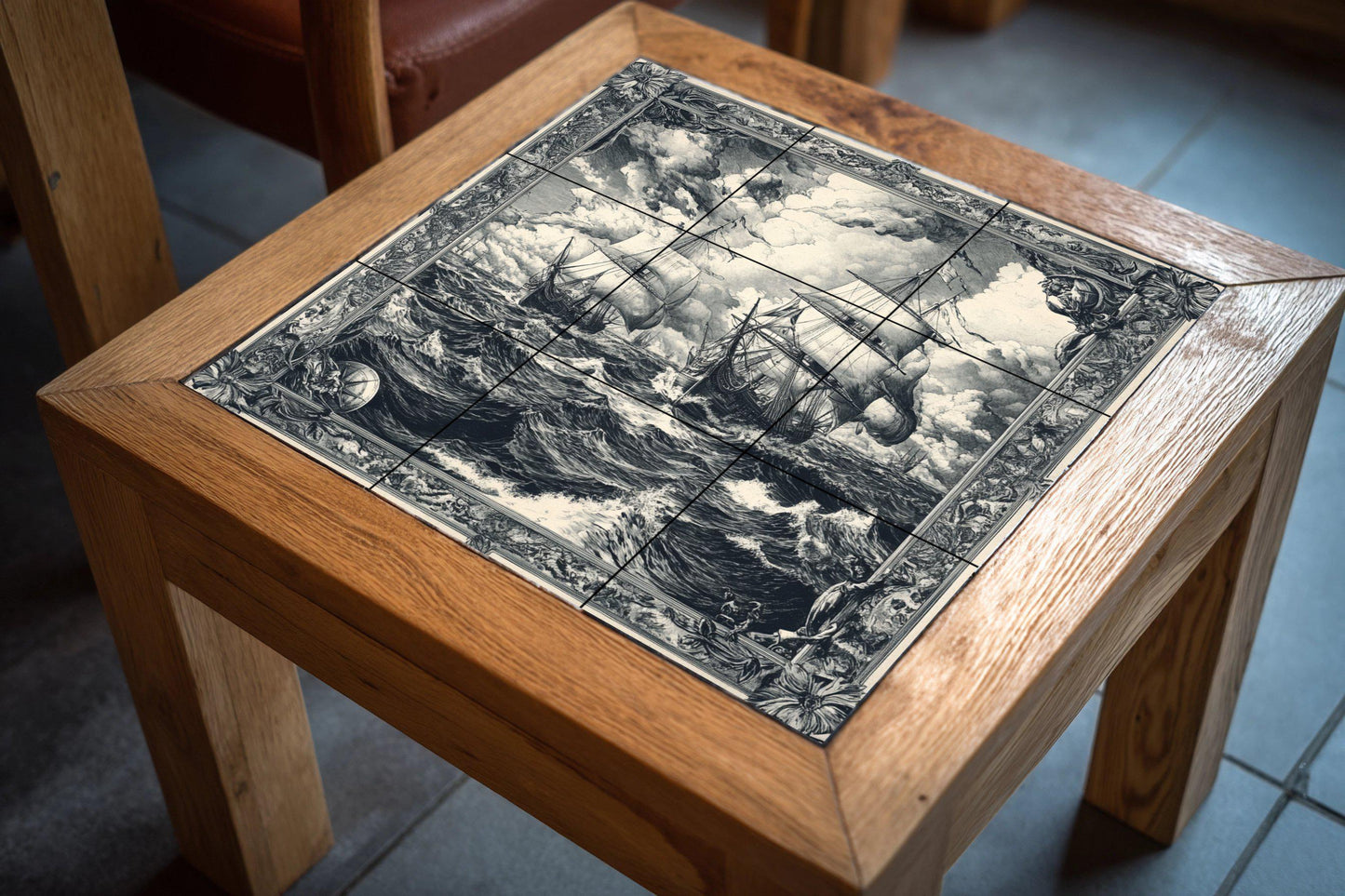 Velero Nautical with Waves tempestuosas, Art · Ceramic Wall Mural — Maritime Tile Art