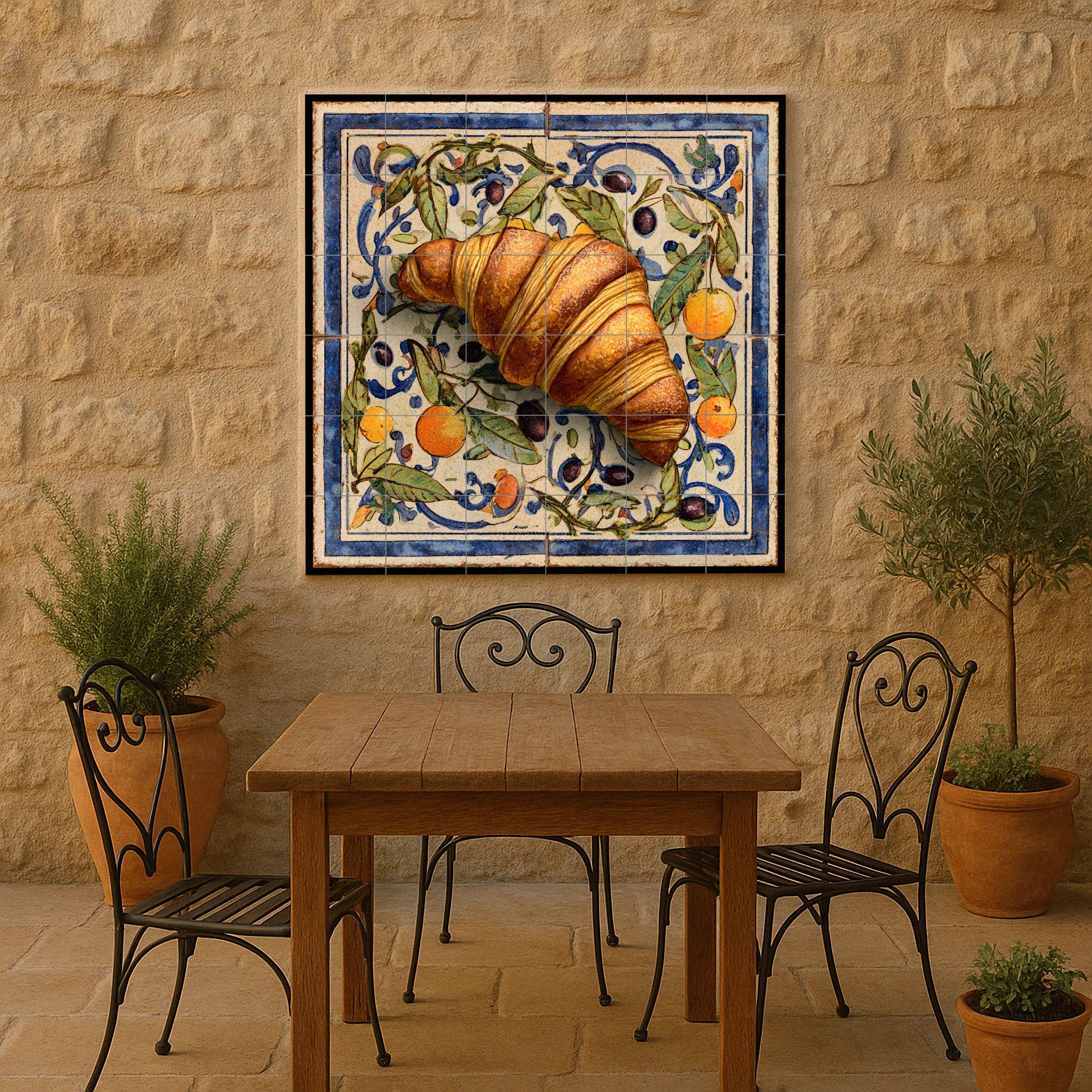 Mediterránea mit diseño von Croissant — Fliesen-Wandbild aus Keramik · Rustikale Bauernhaus-Kunst