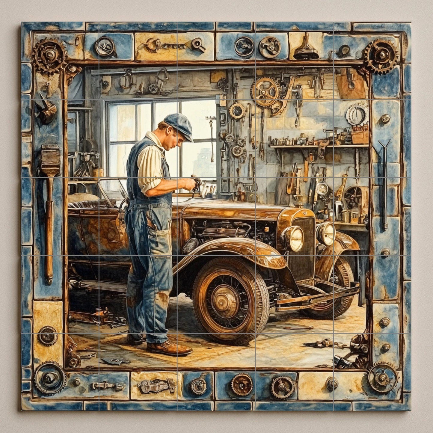 Mural cerámico de garaje vintage