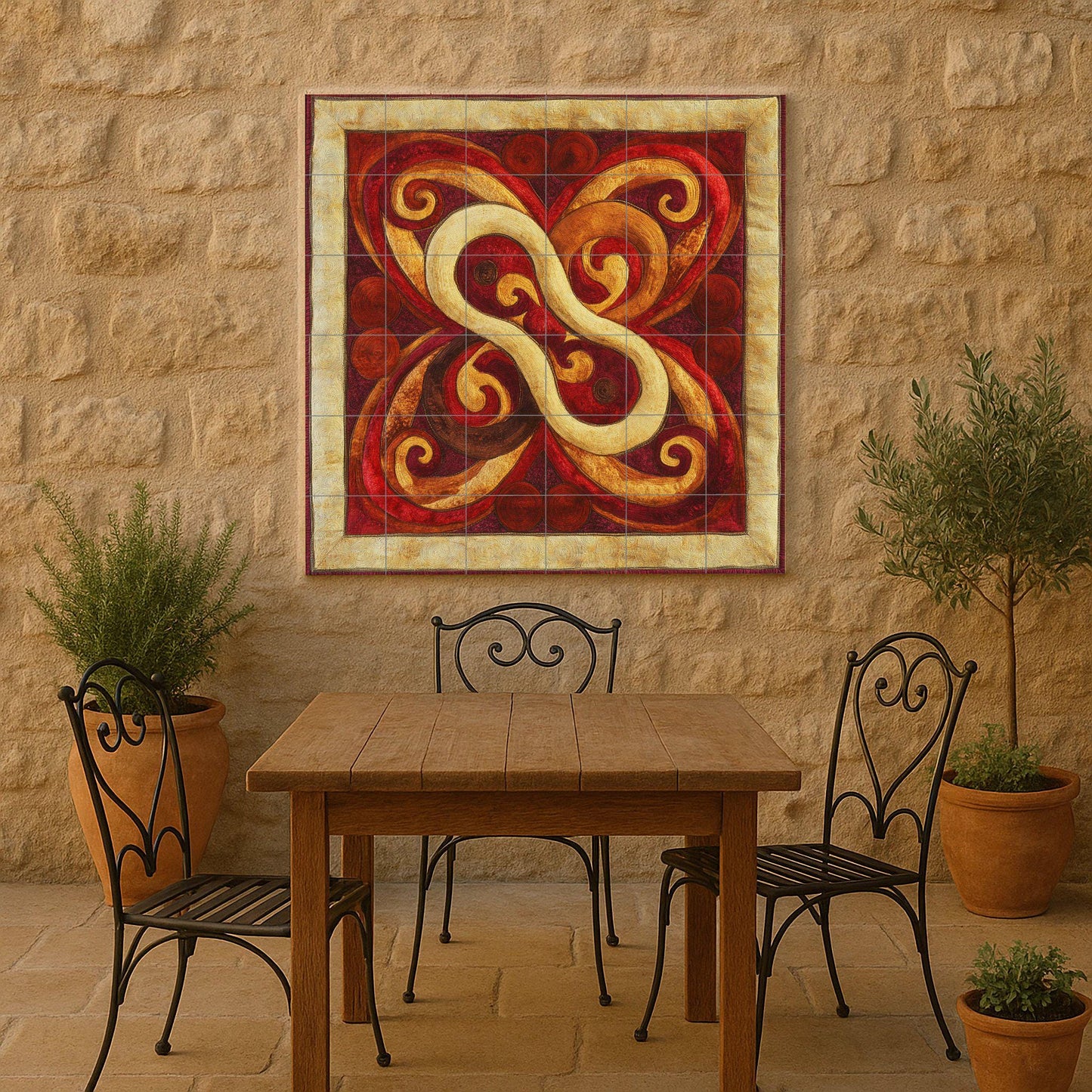 Ceramic Tile Mural: Knot mongol — Folk-Art Décor