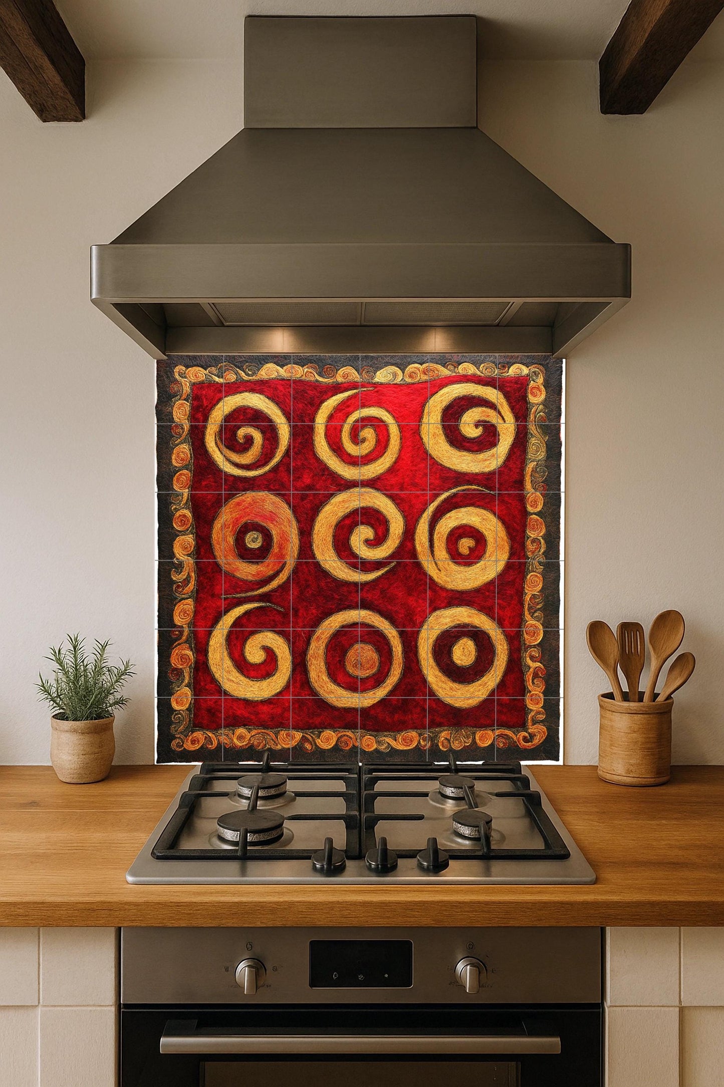 Espiral Dorée — Fresque Murale en Carreaux de Céramique · Panneau Mural Ornemental