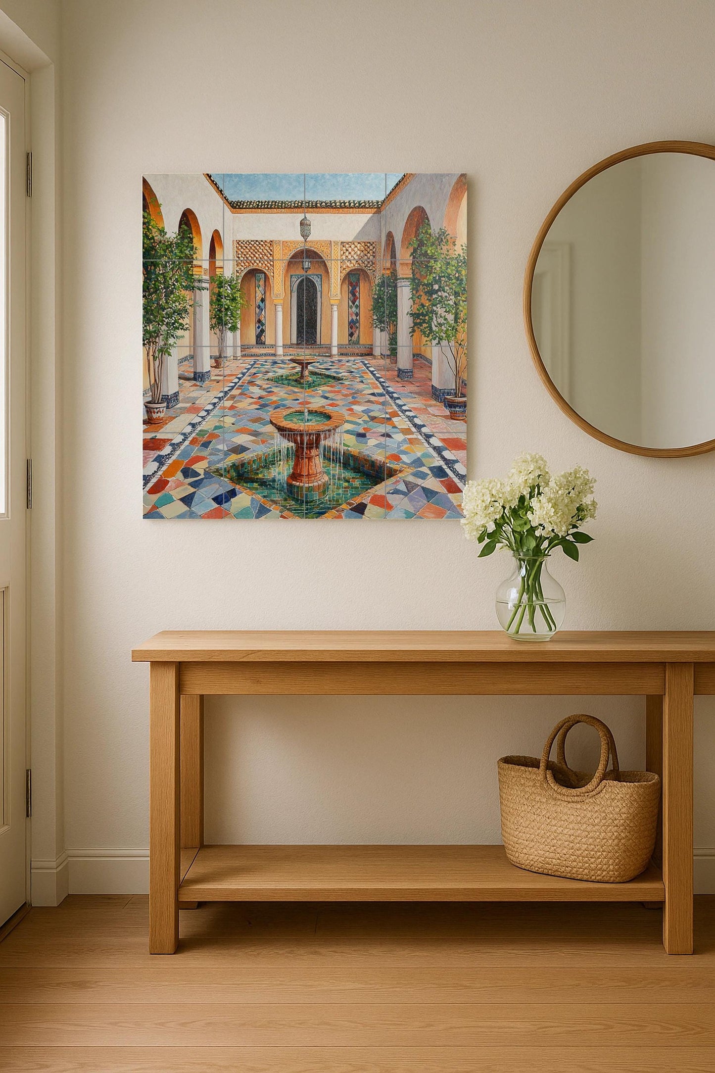 Un riad marroquí con fuente en el patio — Garten- & Natur-Dekor, Wandkunst aus Keramikfliesen