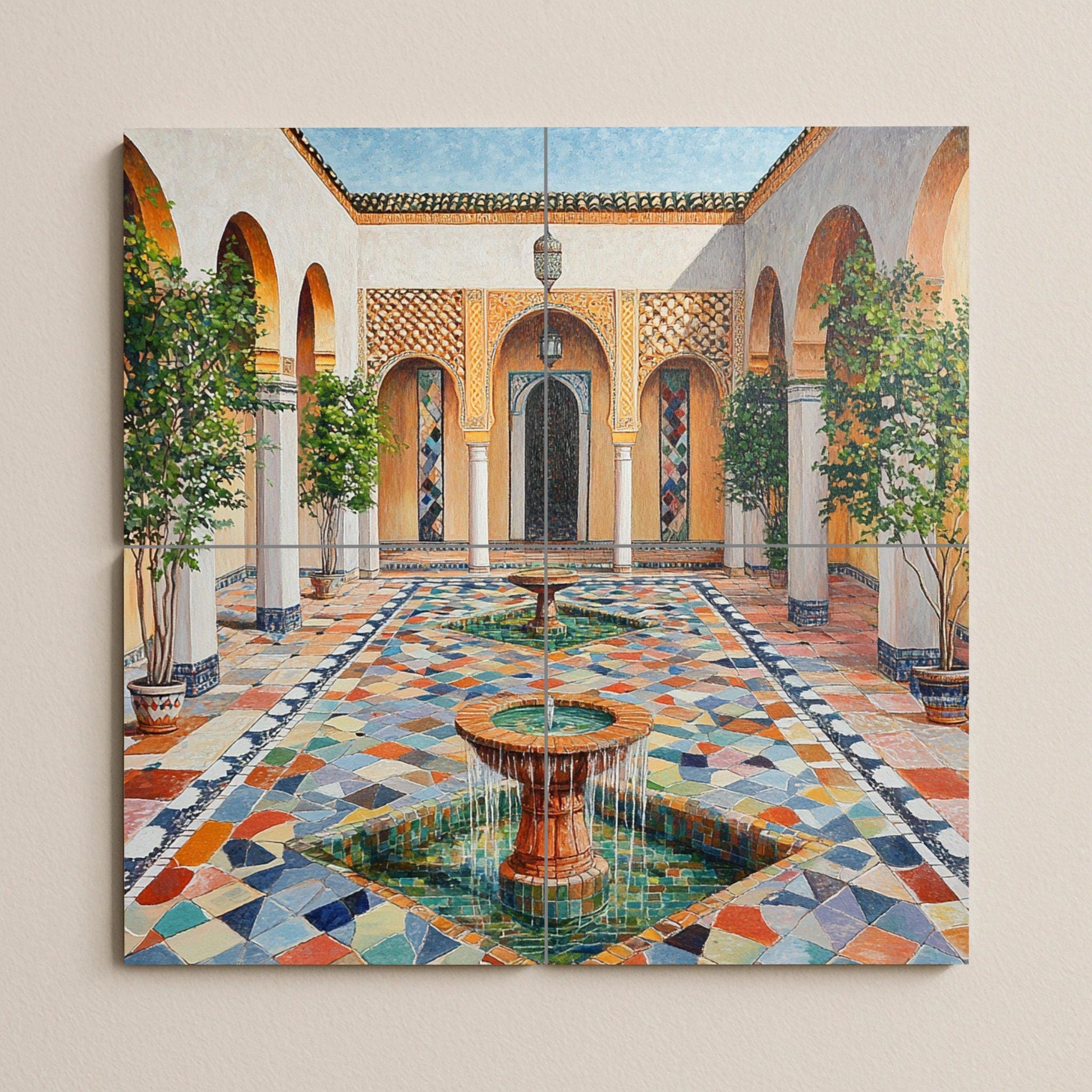 Un riad marroquí con fuente en el patio — Garten- & Natur-Dekor, Wandkunst aus Keramikfliesen