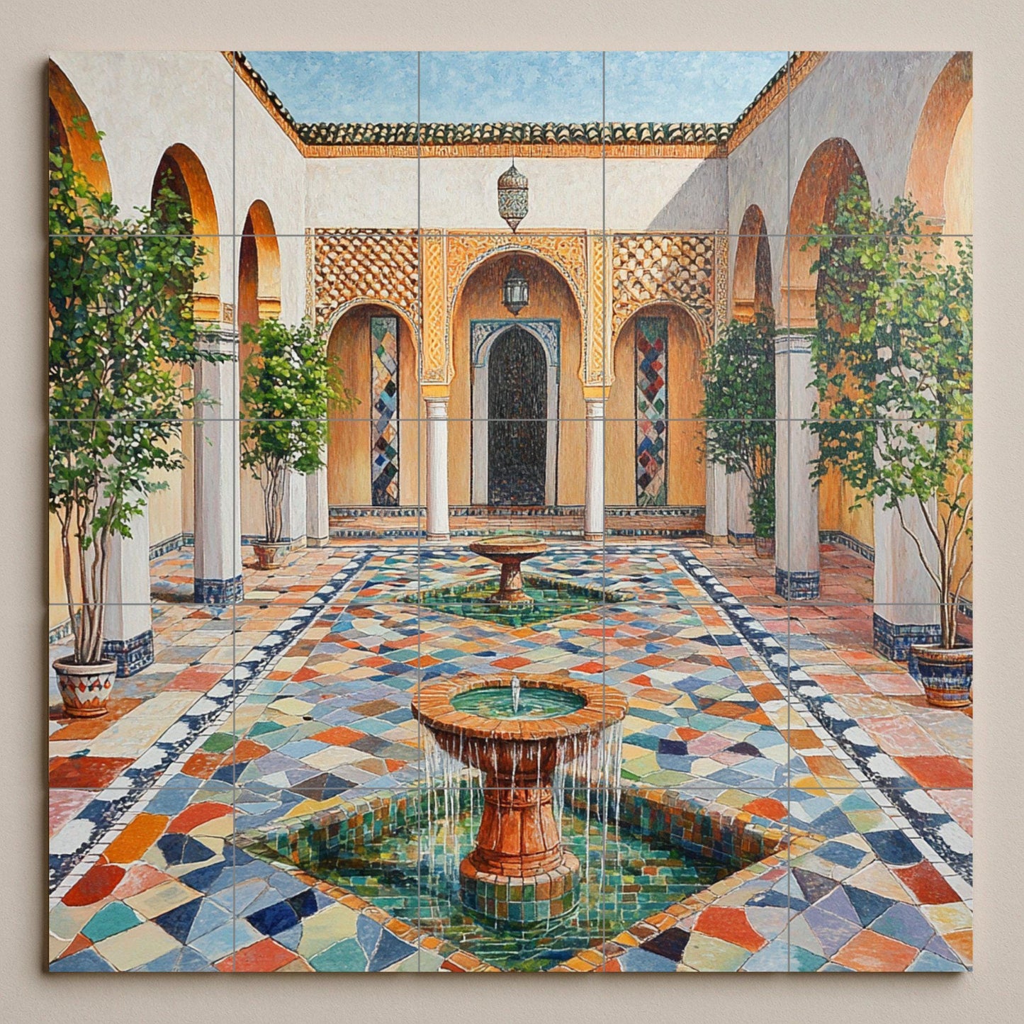 Un riad marroquí con fuente en el patio — Garten- & Natur-Dekor, Wandkunst aus Keramikfliesen
