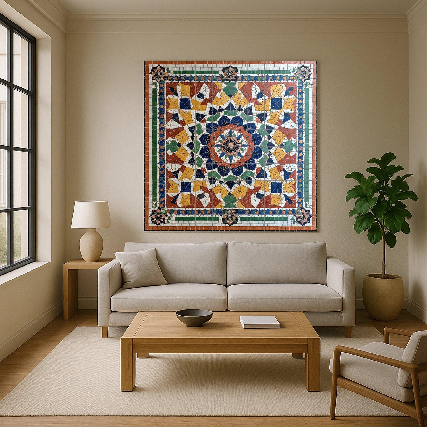 Fresque en Carrelage Marocain avec Mosaïque zellige — Décor d'Art Populaire