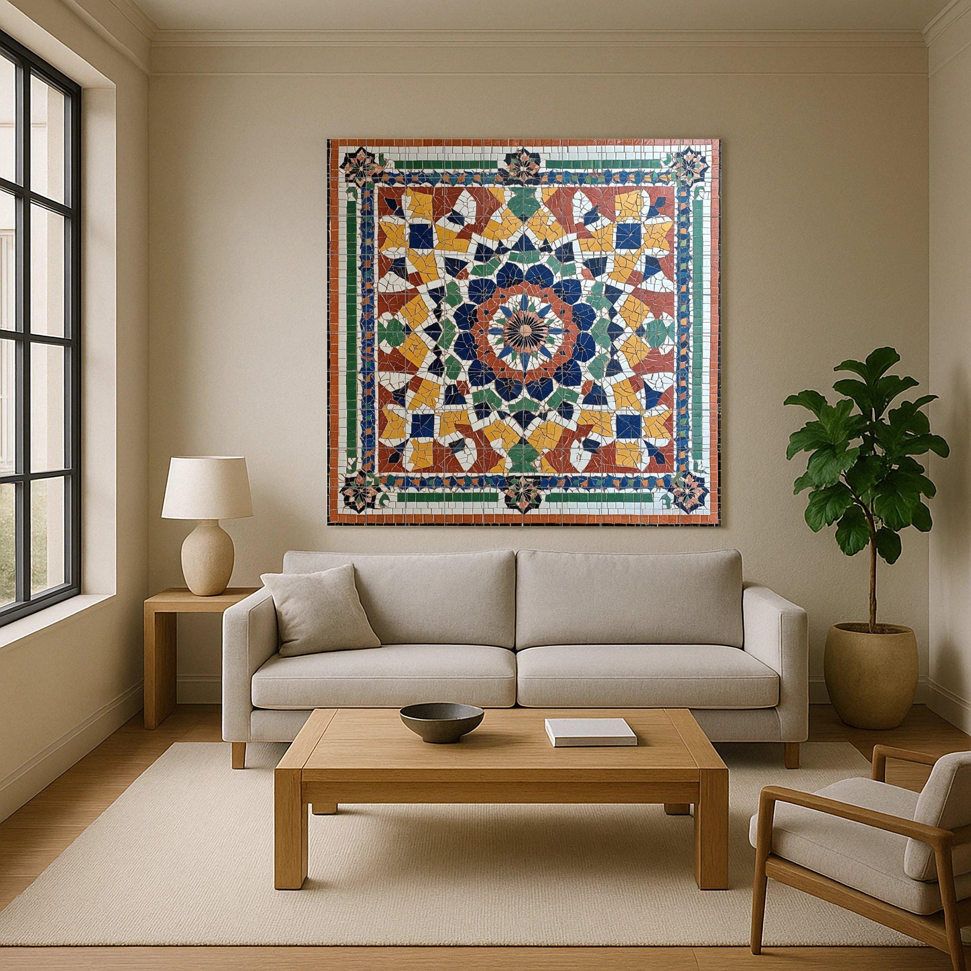 Fresque en Carrelage Marocain avec Mosaïque zellige — Décor d'Art Populaire
