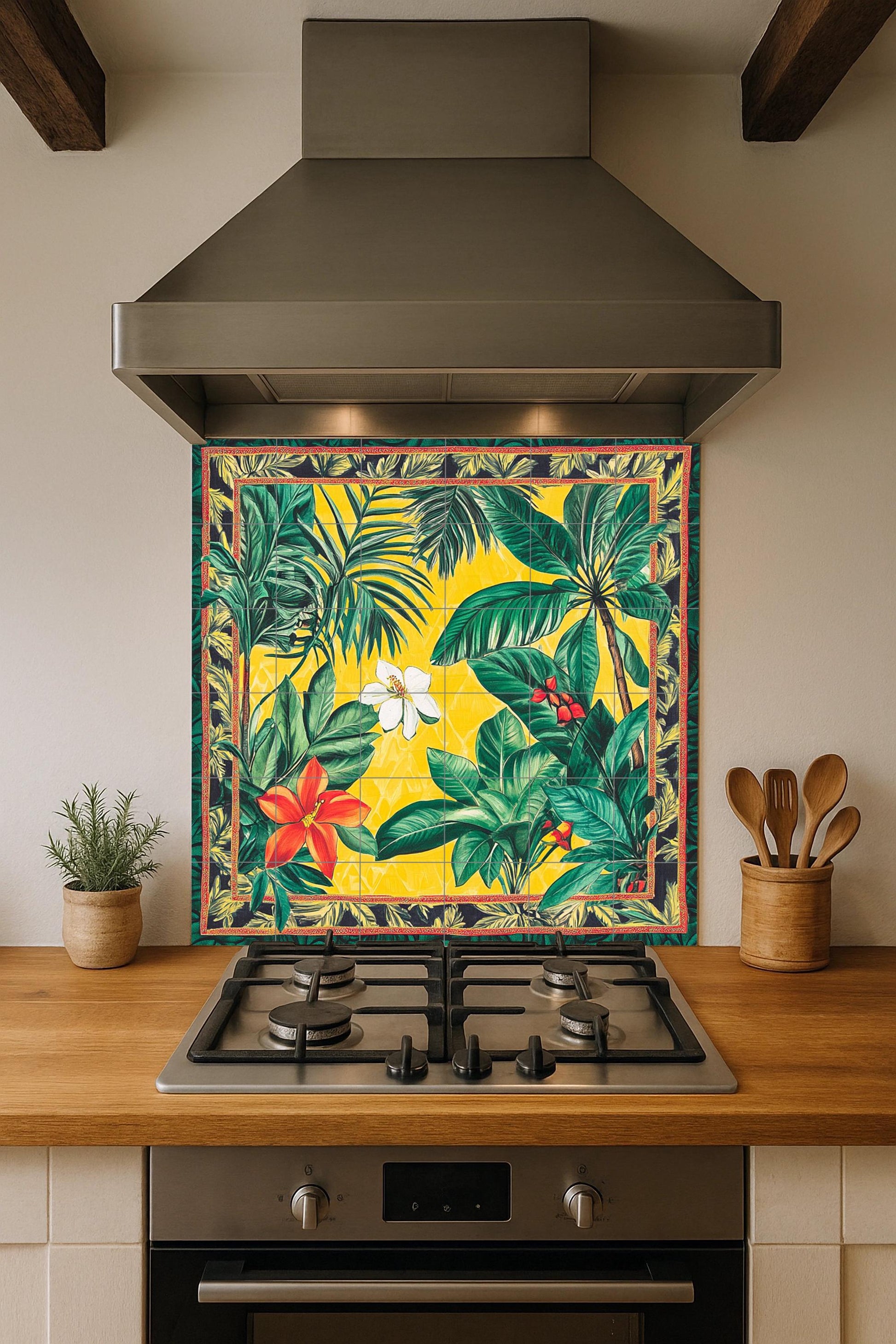 Cerámica brasileña con flores tropicales — Art Mural Nature, Art Mural en Céramique