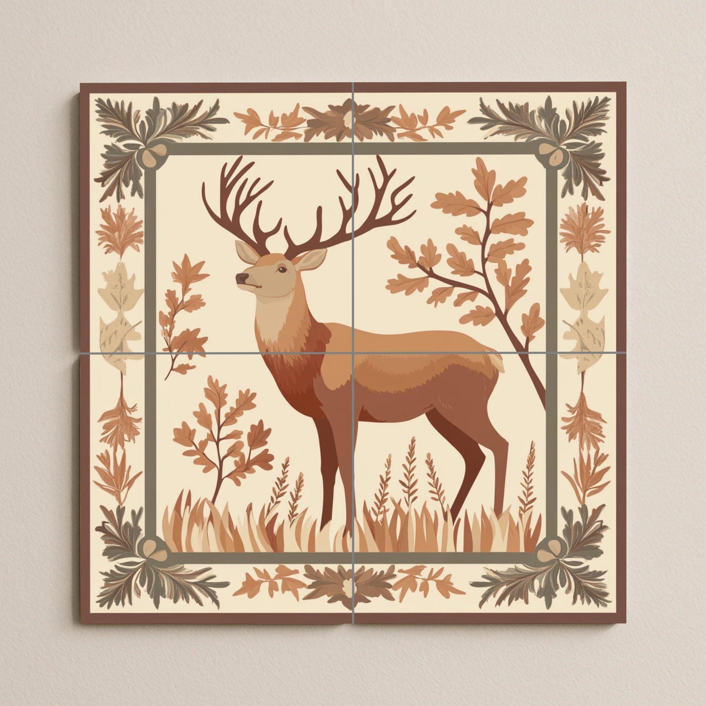 Deer in a Frame forestal — Botanical Landscape · Ceramic Tile Mural