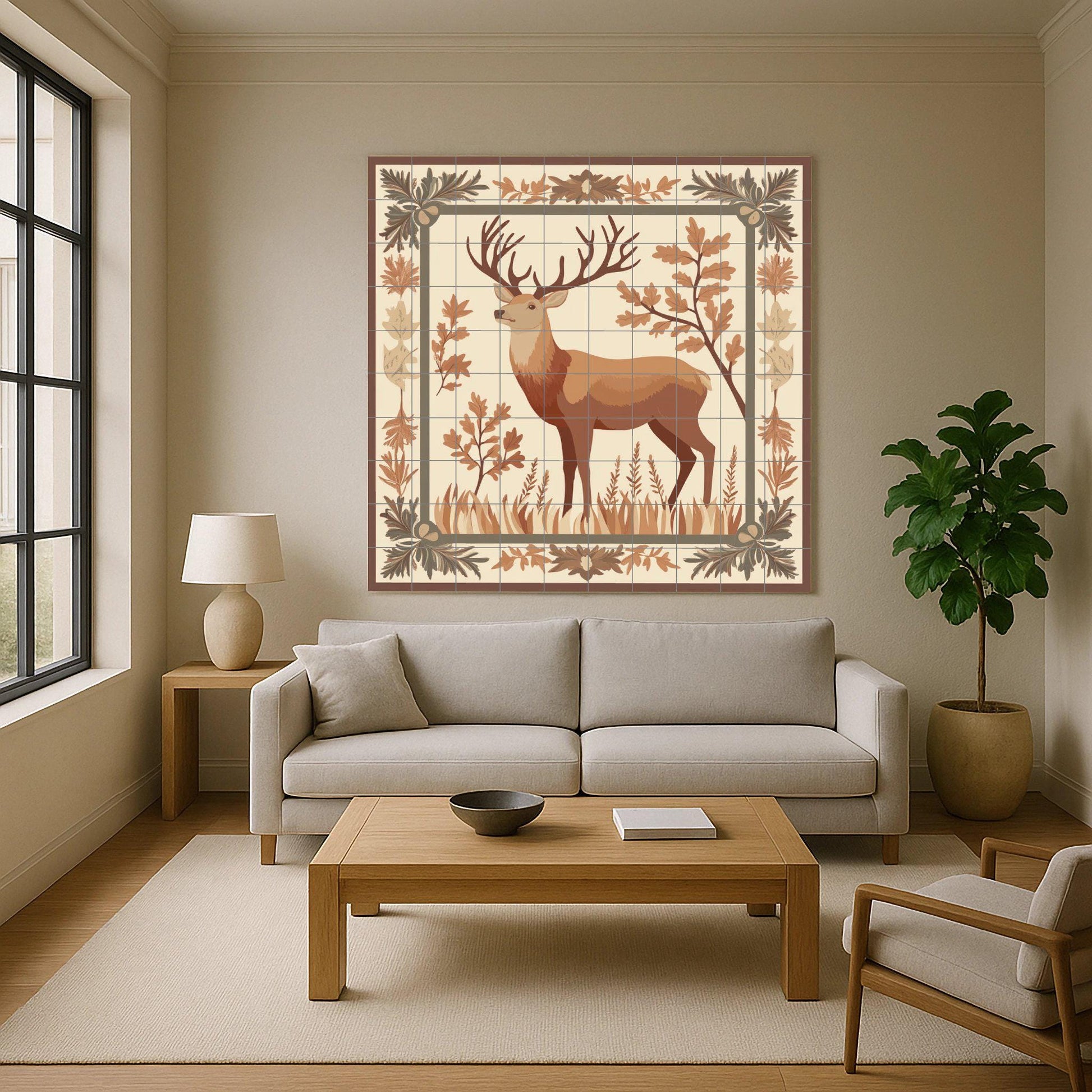Deer in a Frame forestal — Botanical Landscape · Ceramic Tile Mural