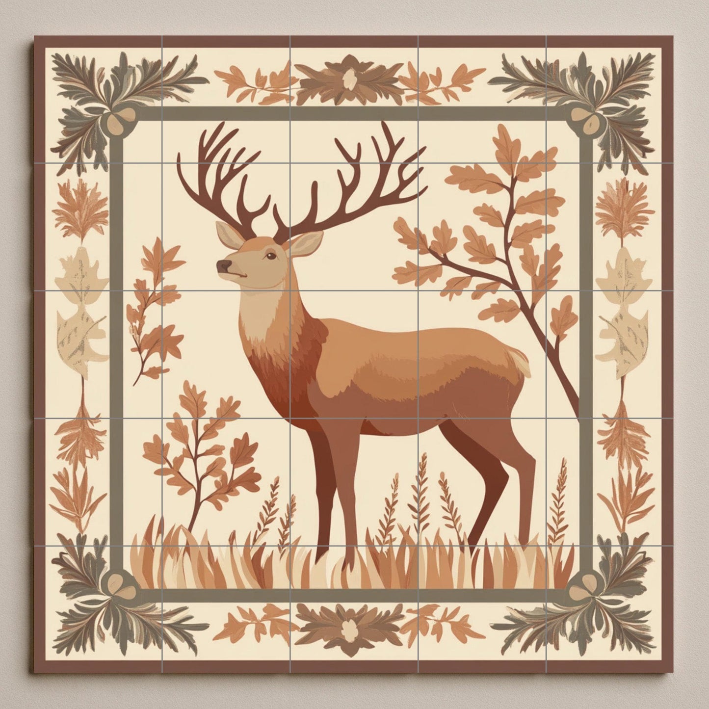 Deer in a Frame forestal — Botanical Landscape · Ceramic Tile Mural