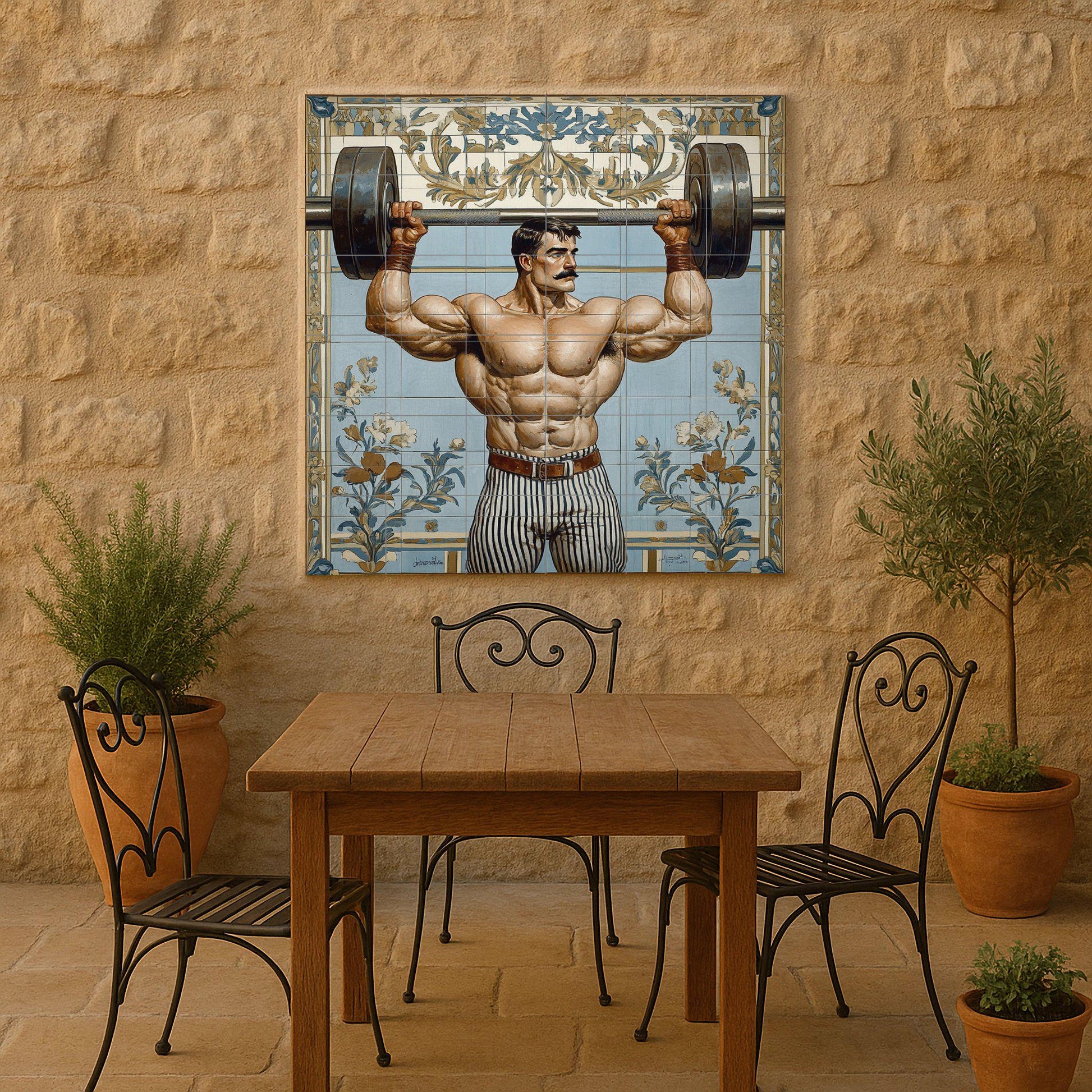 Mural cerámico vintage de hombre fuerte
