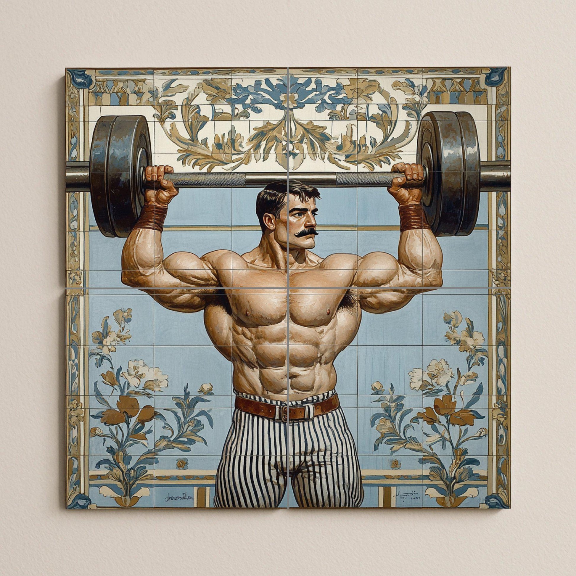Mural cerámico vintage de hombre fuerte