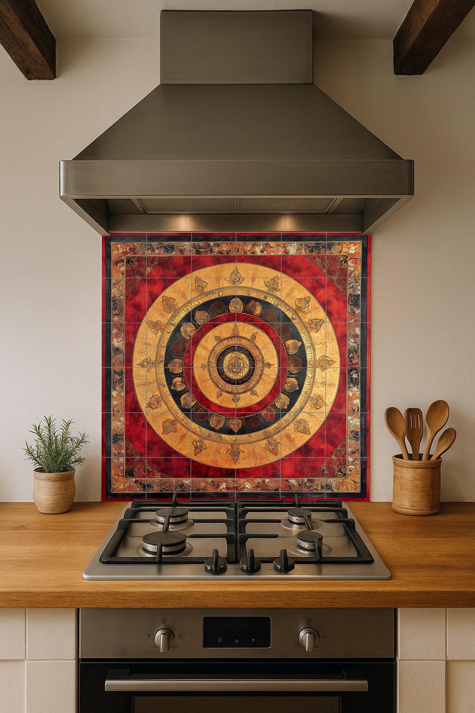 Mandala nepalí — Devotional Tile Art · Ceramic Tile Mural