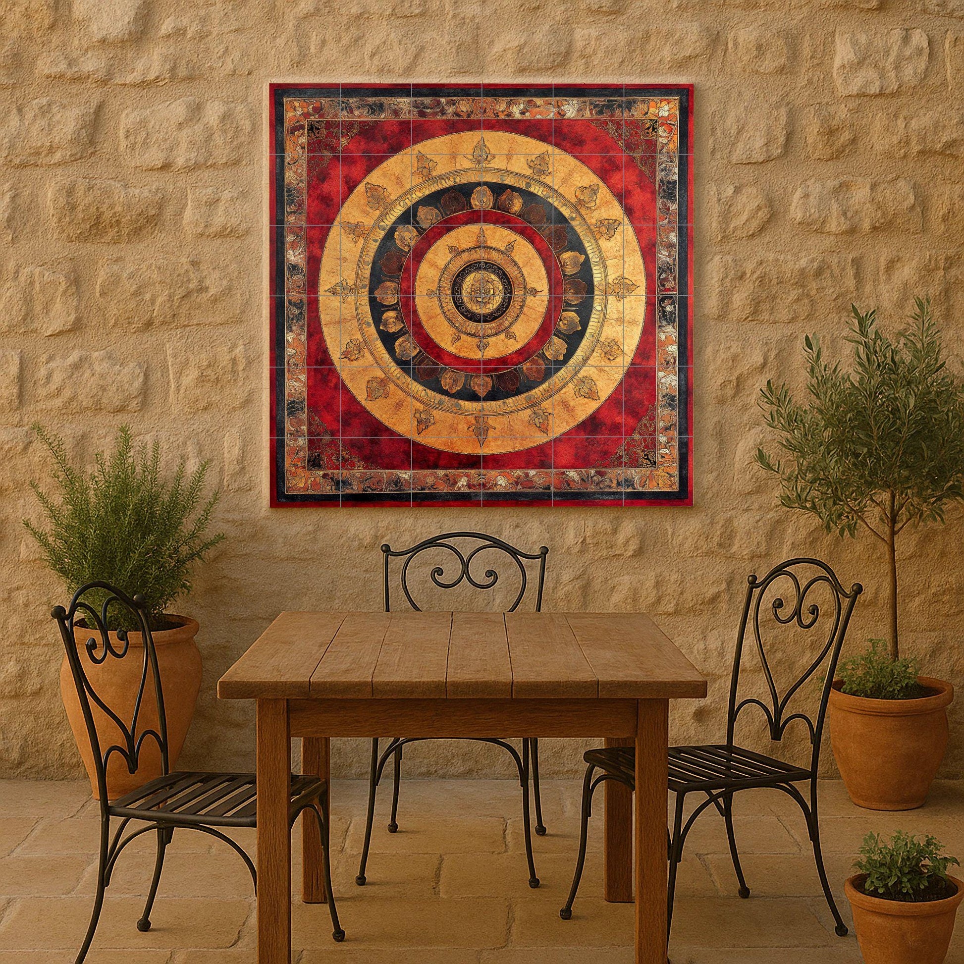 Mandala nepalí — Devotional Tile Art · Ceramic Tile Mural